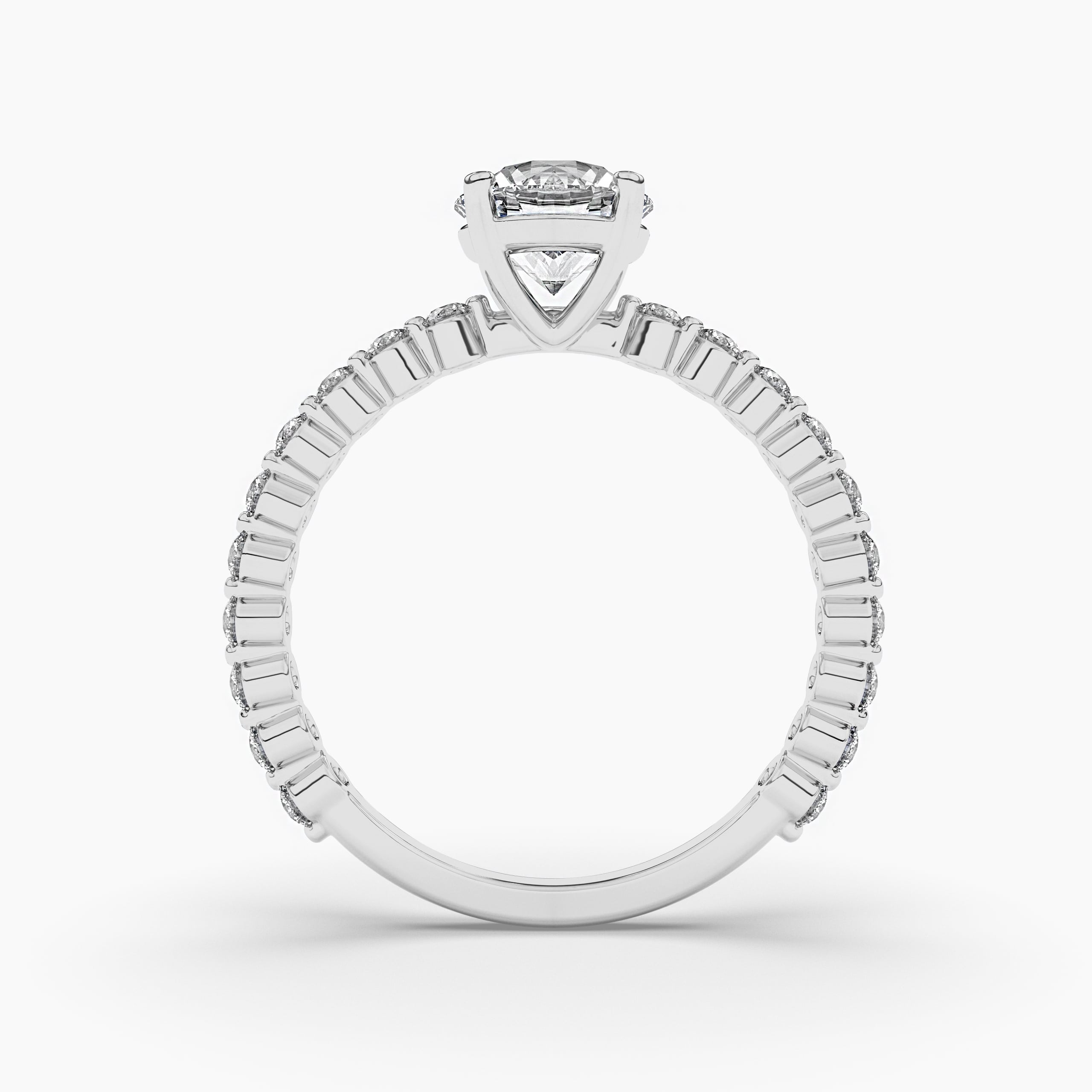 Round Cut Solitaire Engagement Ring with Side Stones In White Gold