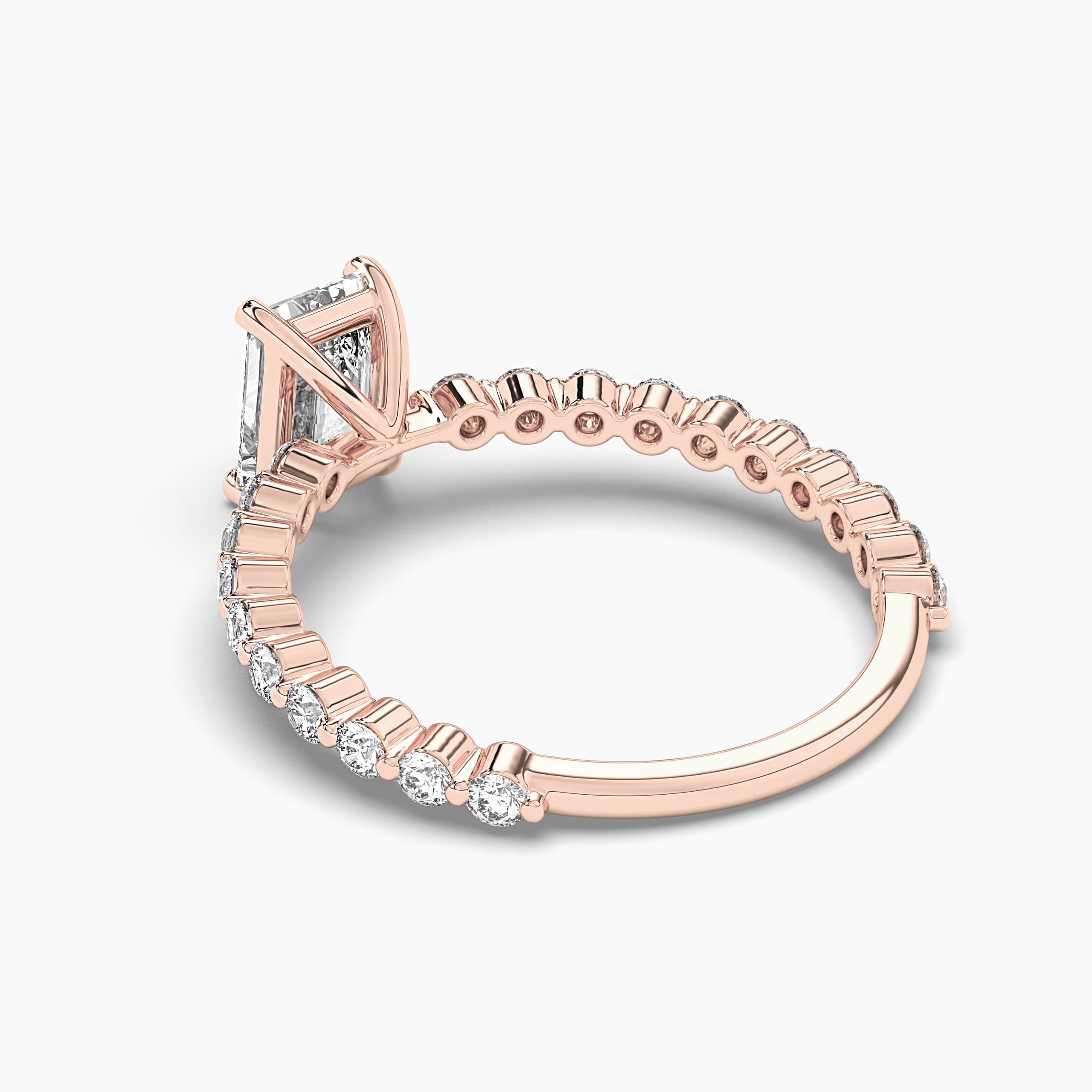 Radiant Cut diamond Side Stone Engagement Rings with Diamond In Rose Gold