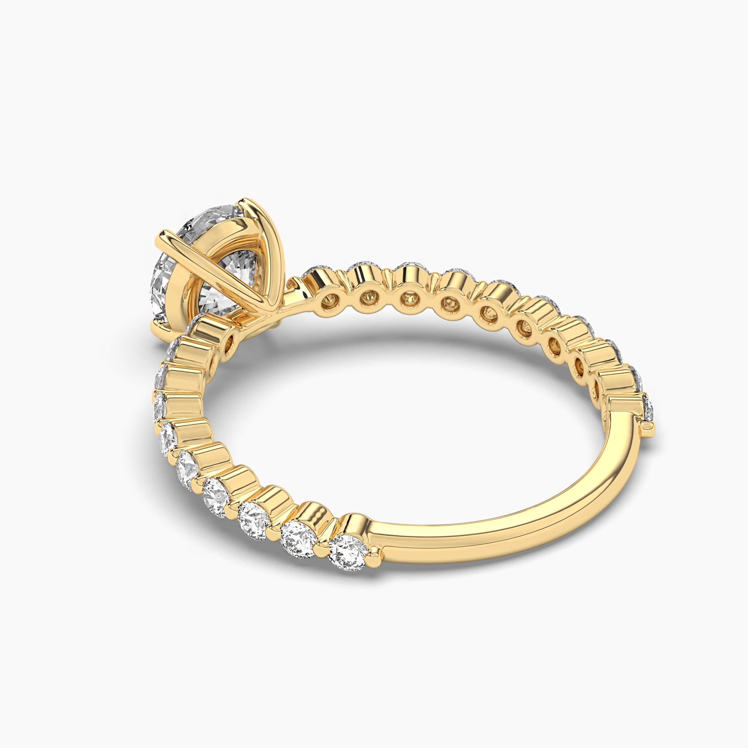 Round Cut Side Stone Diamond Engagement Ring In Yellow Gold