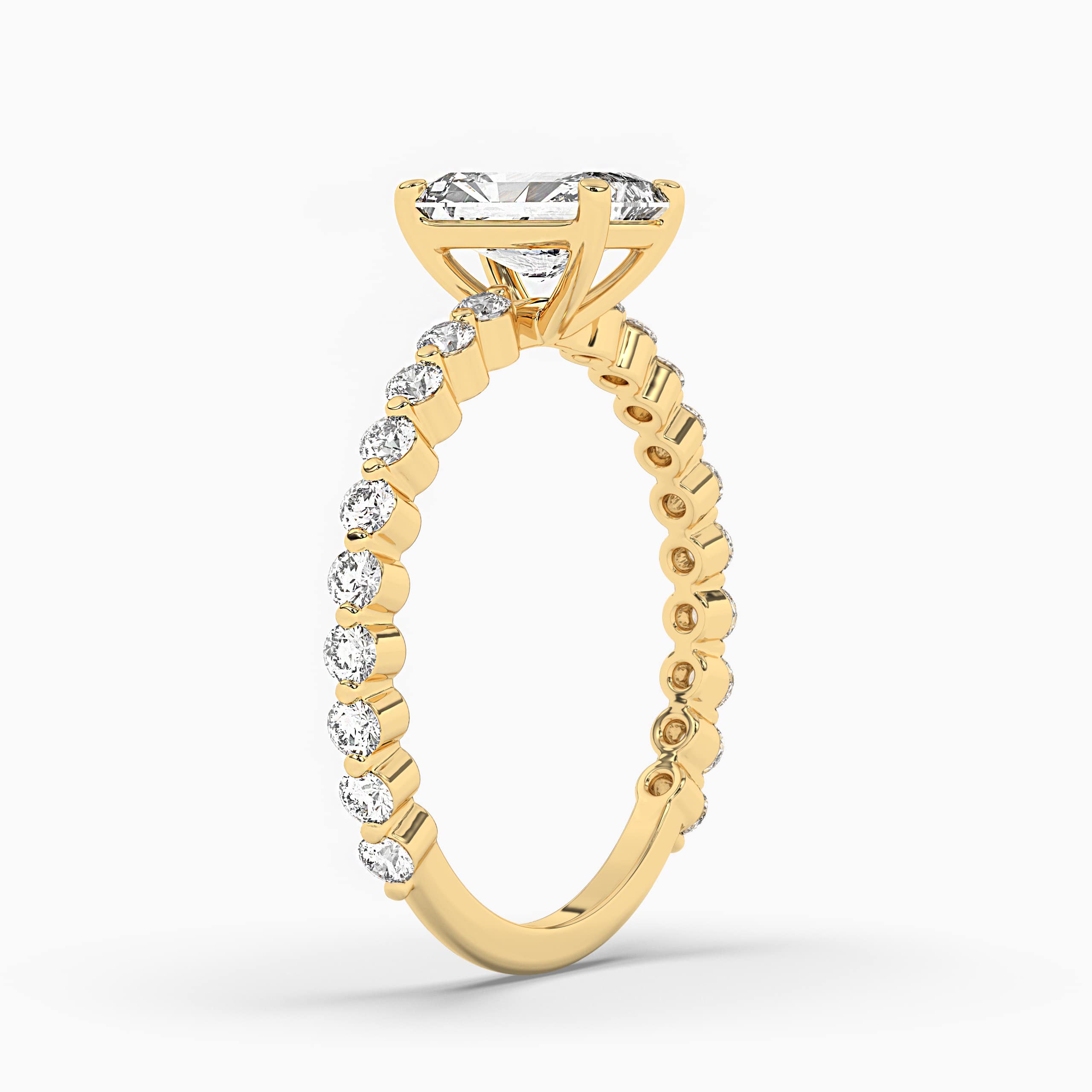  RADIANT CUT DIAMOND ACCENTED ENGAGEMENT RING SETTING YELLOW GOLD