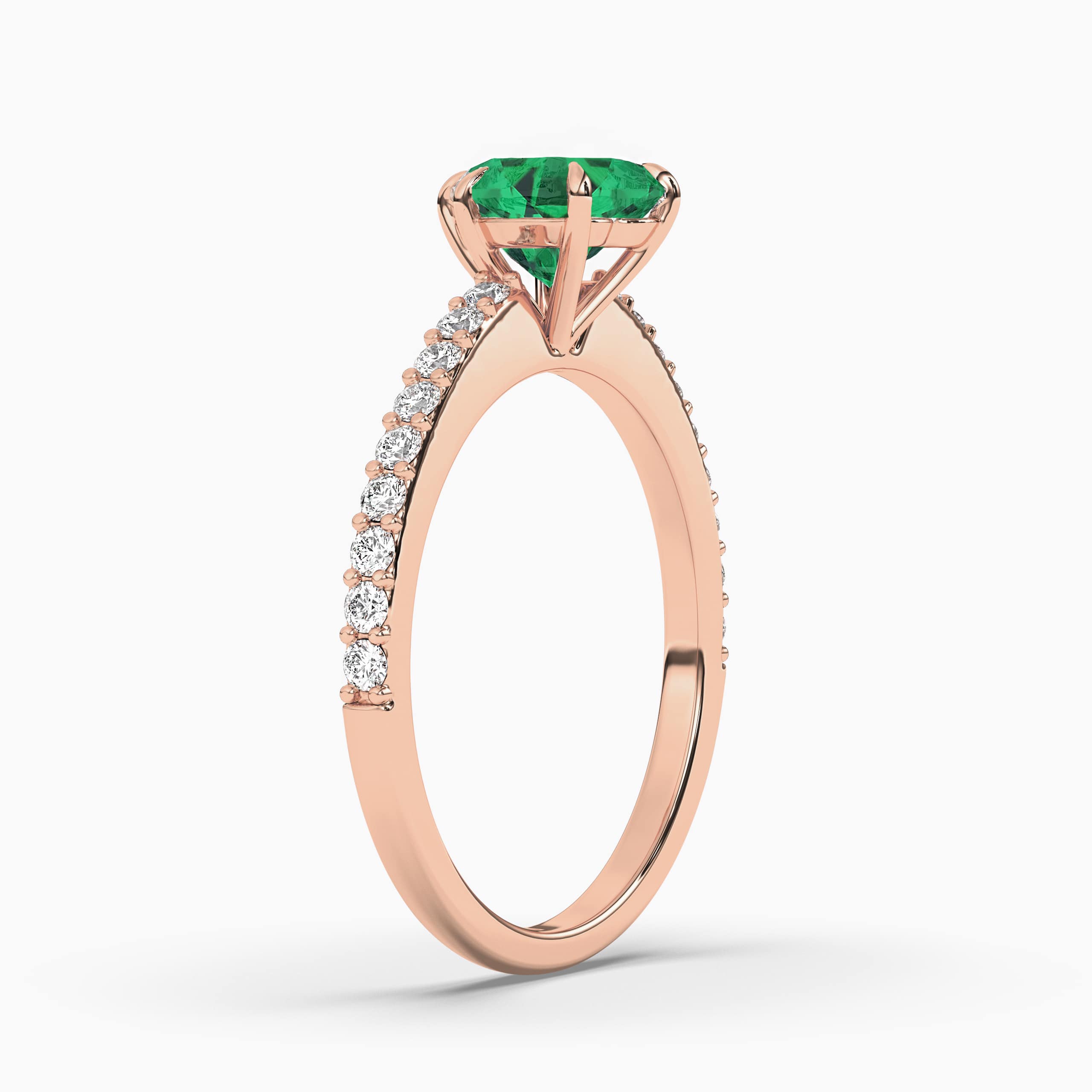 rose gold emerald heart diamond side stones engagemet ring 