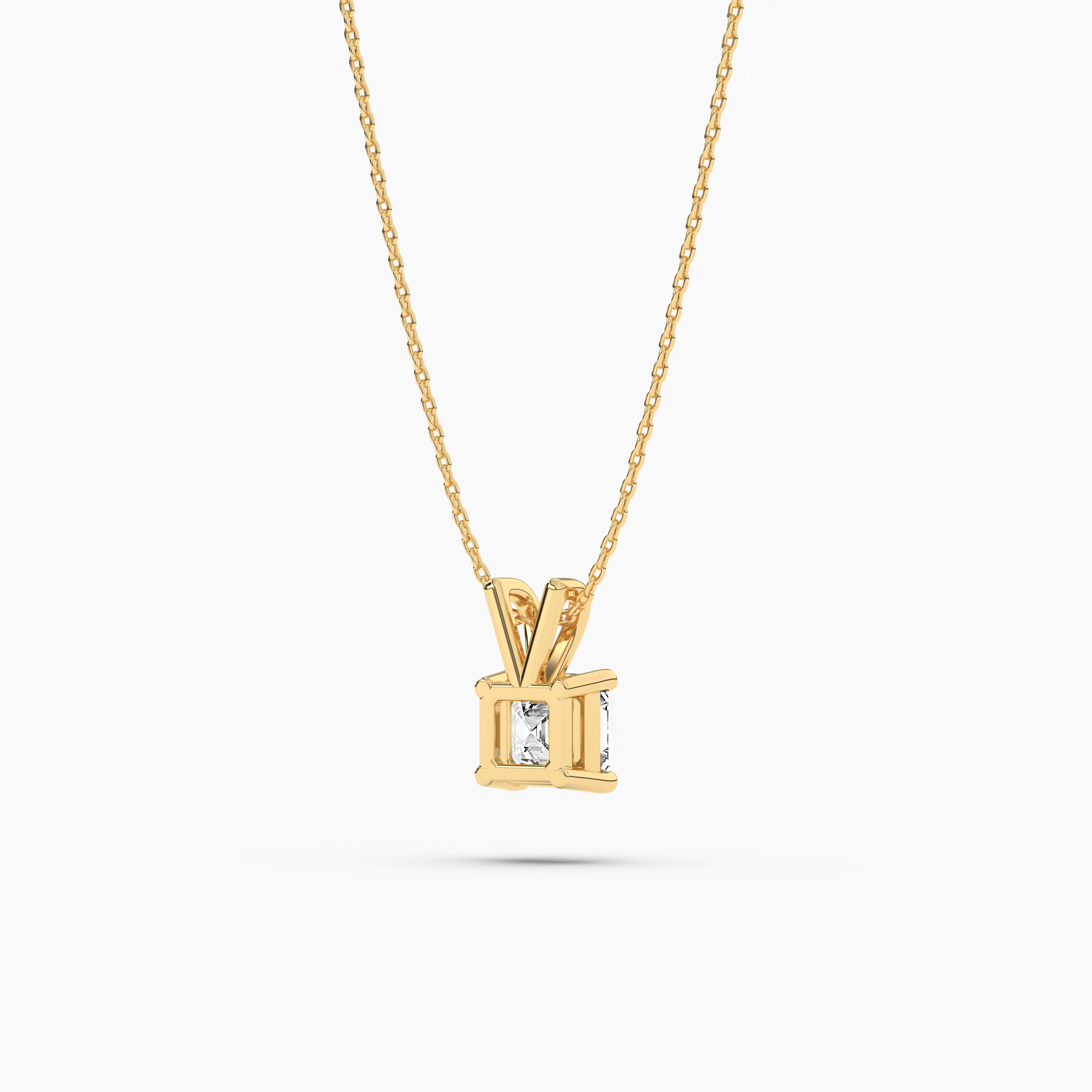 Asscher diamond solitaire necklace yellow gold