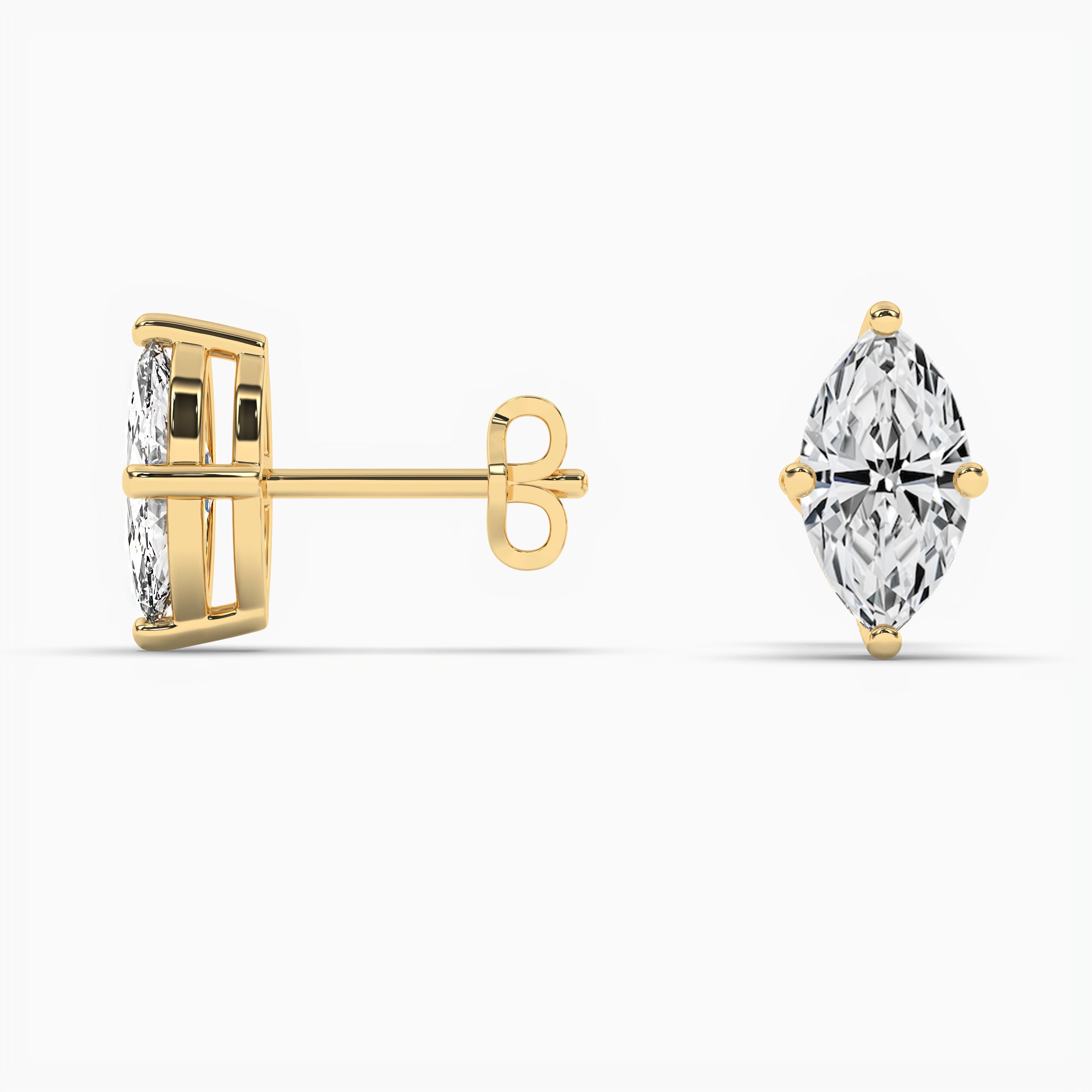 Yellow Gold Marquise Cut Diamond Stud Earrings