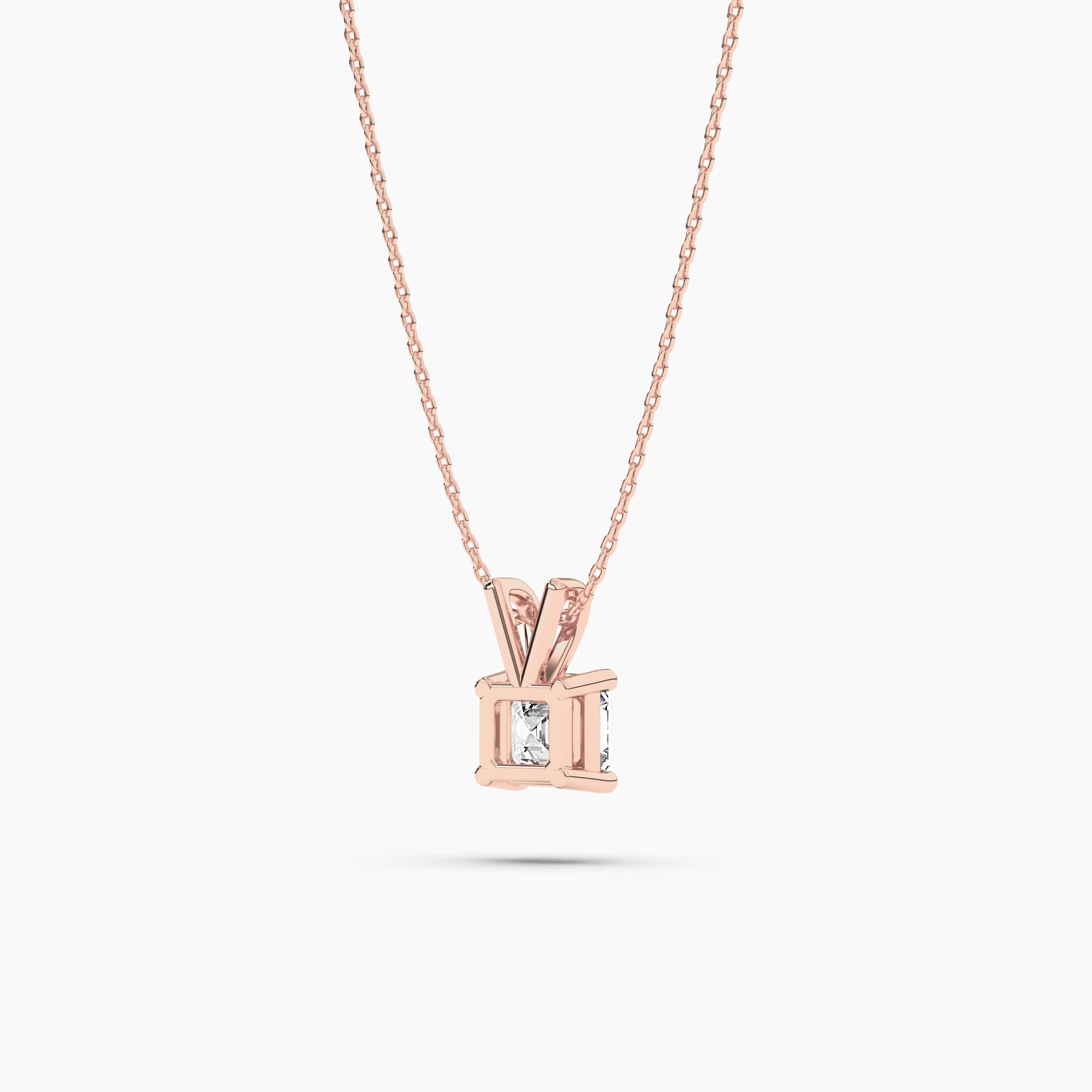 Hoop & Loop Asscher cut Solitaire Diamond Necklace in Rose Gold
