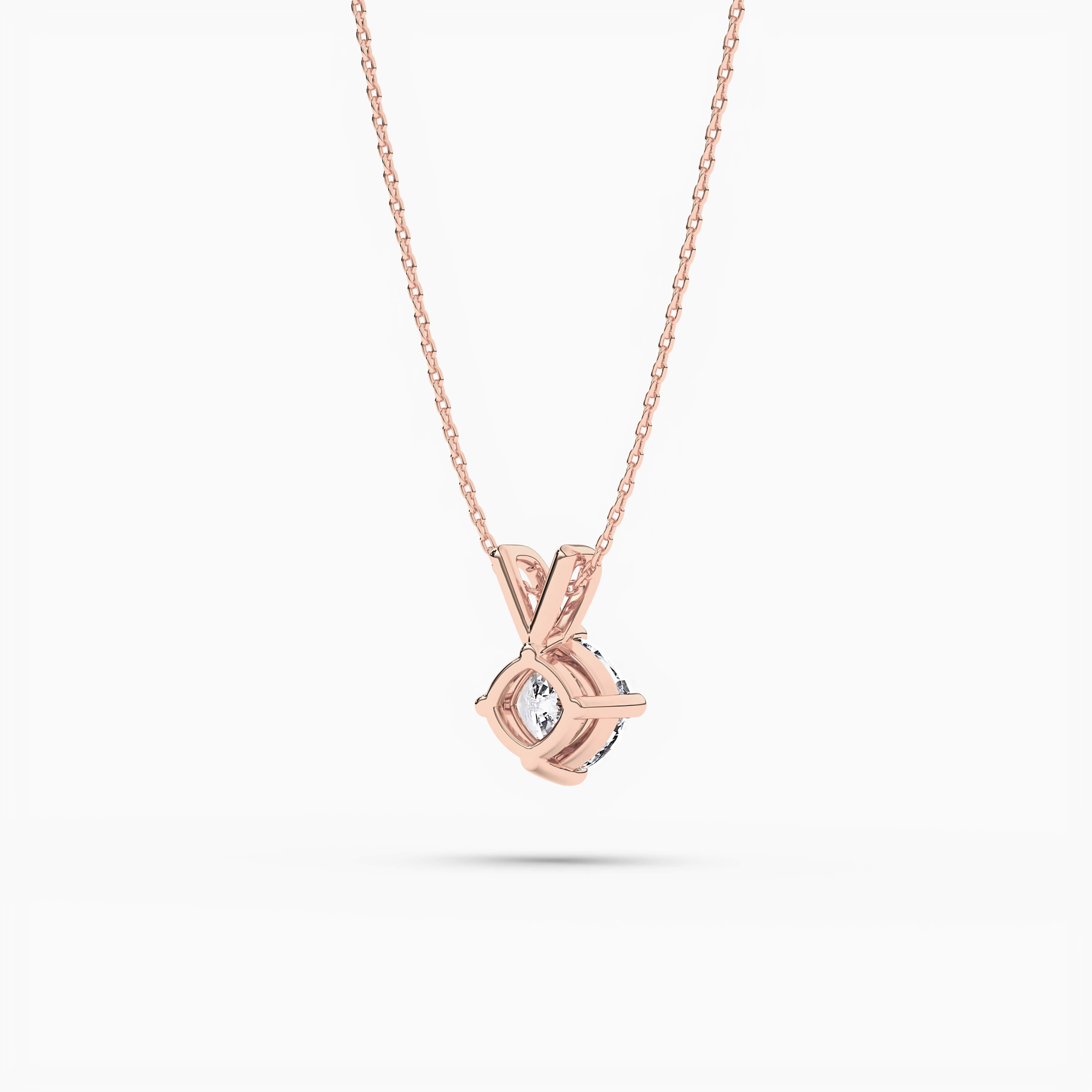 4 Prong Basket Cushion Cut Solitaire Diamond Pendant Necklace Rose Gold