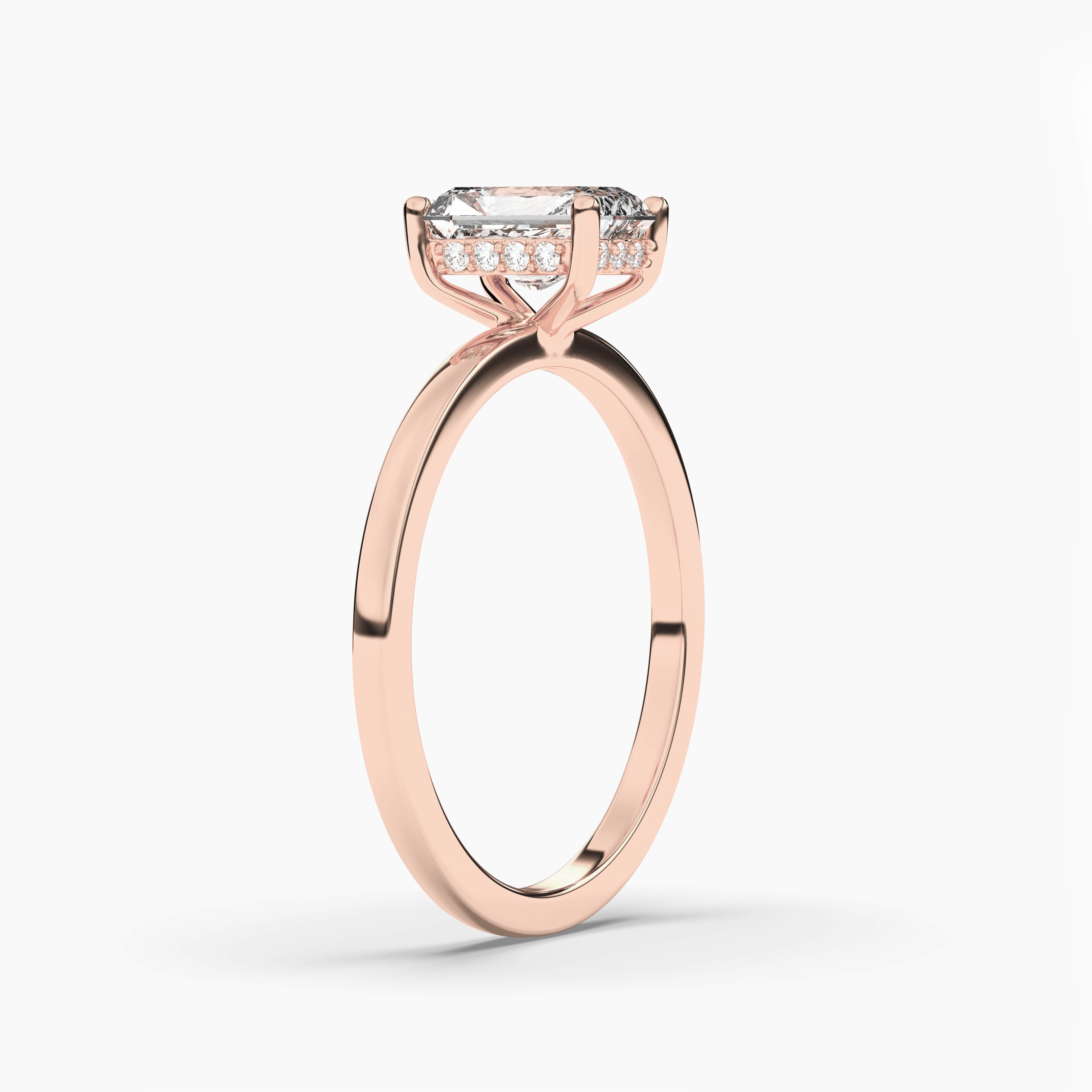 Rose gold radiant cut engagement rings