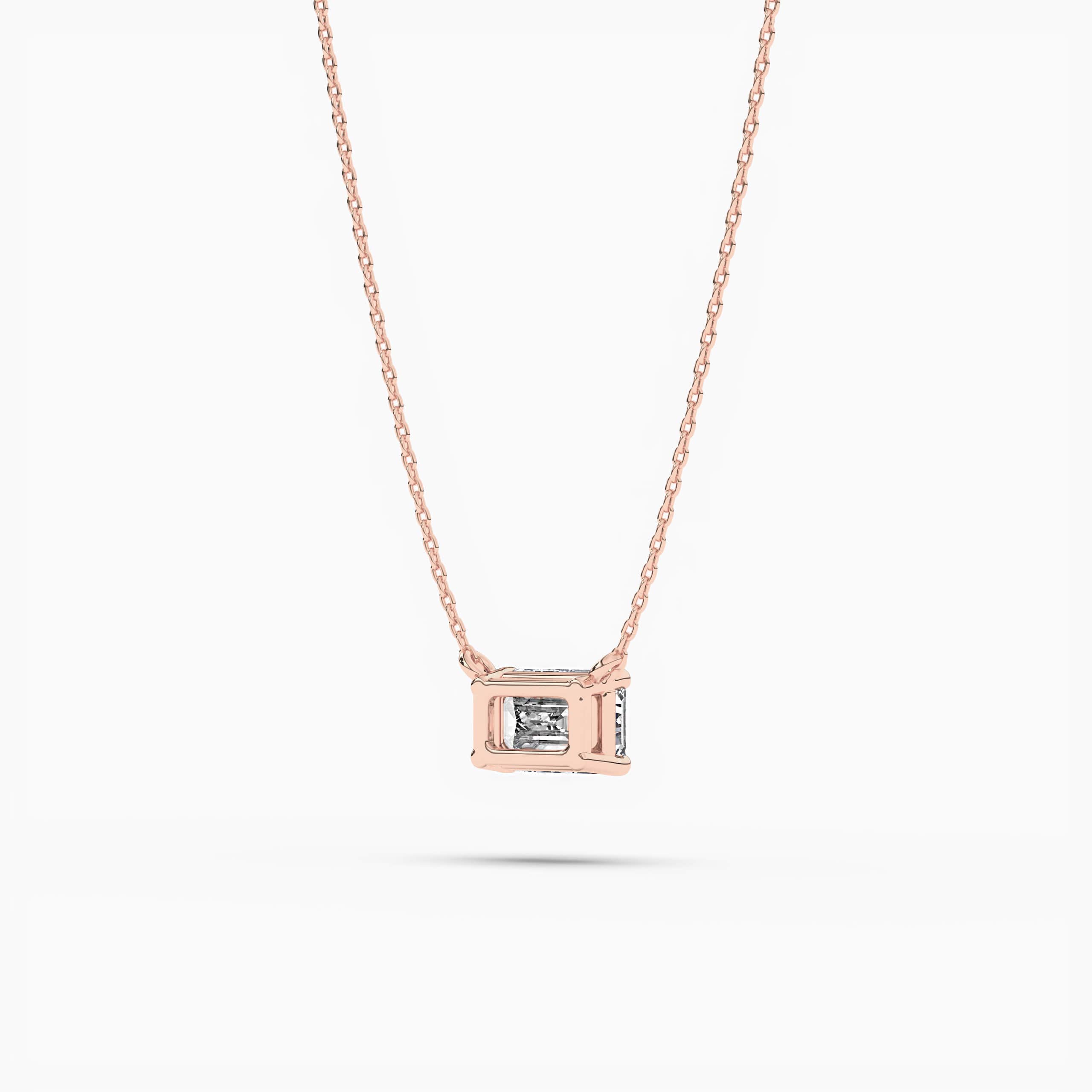 East-West Emerald Cut Diamond Bezel Necklace In Yellow Gold