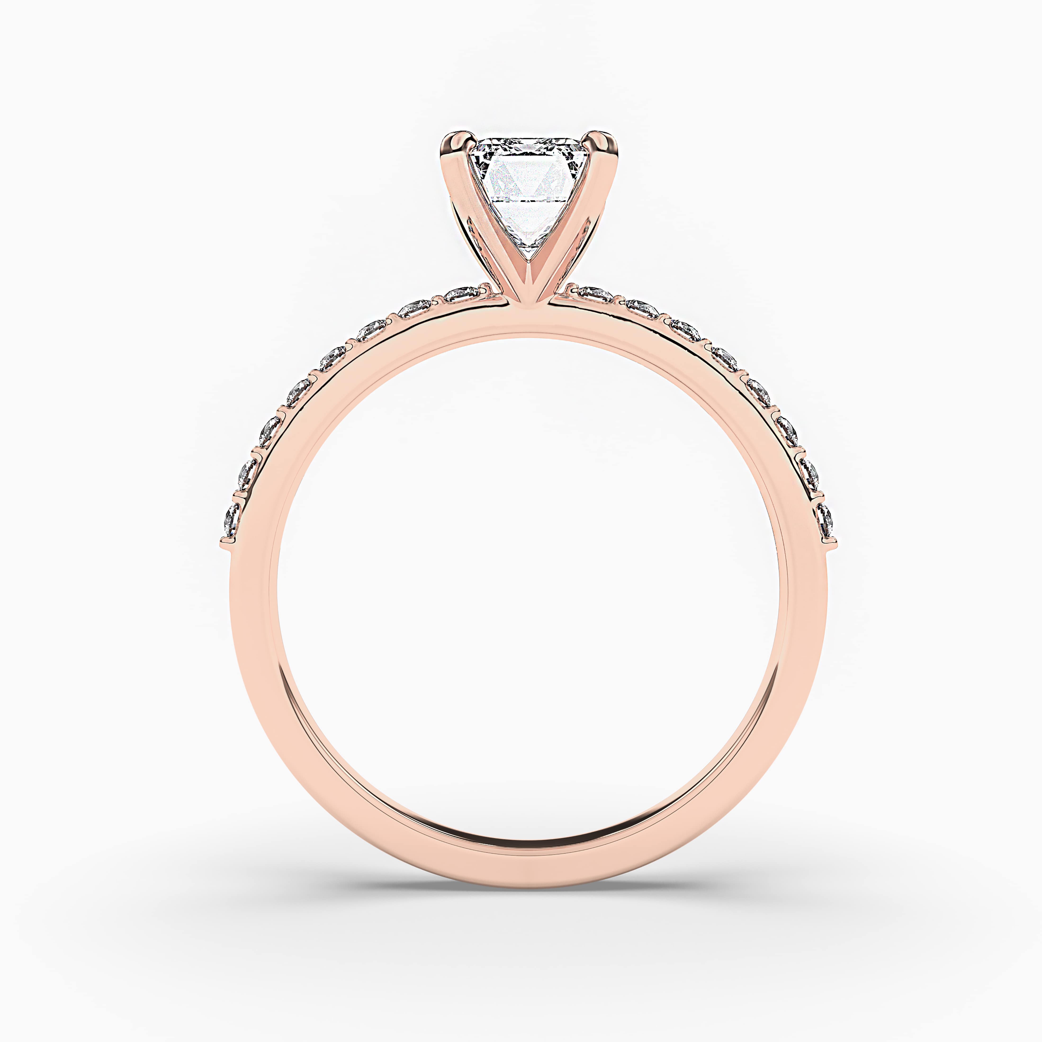 Rose Gold Emerald Cut Side Stone Diamond Engagement Ring
