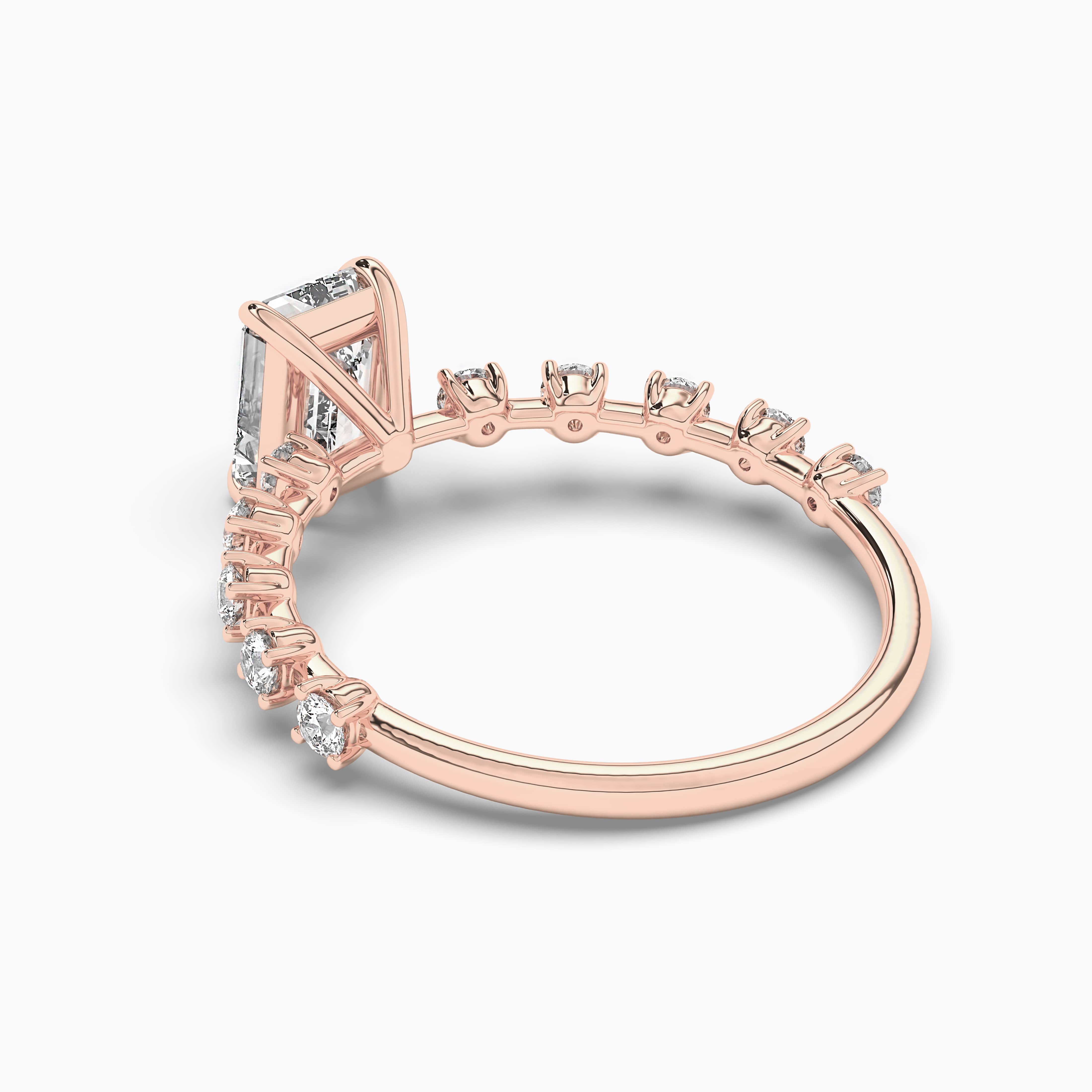 Rose Gold Emerald Cut Solitaire Engagement Ring with Pave Diamonds