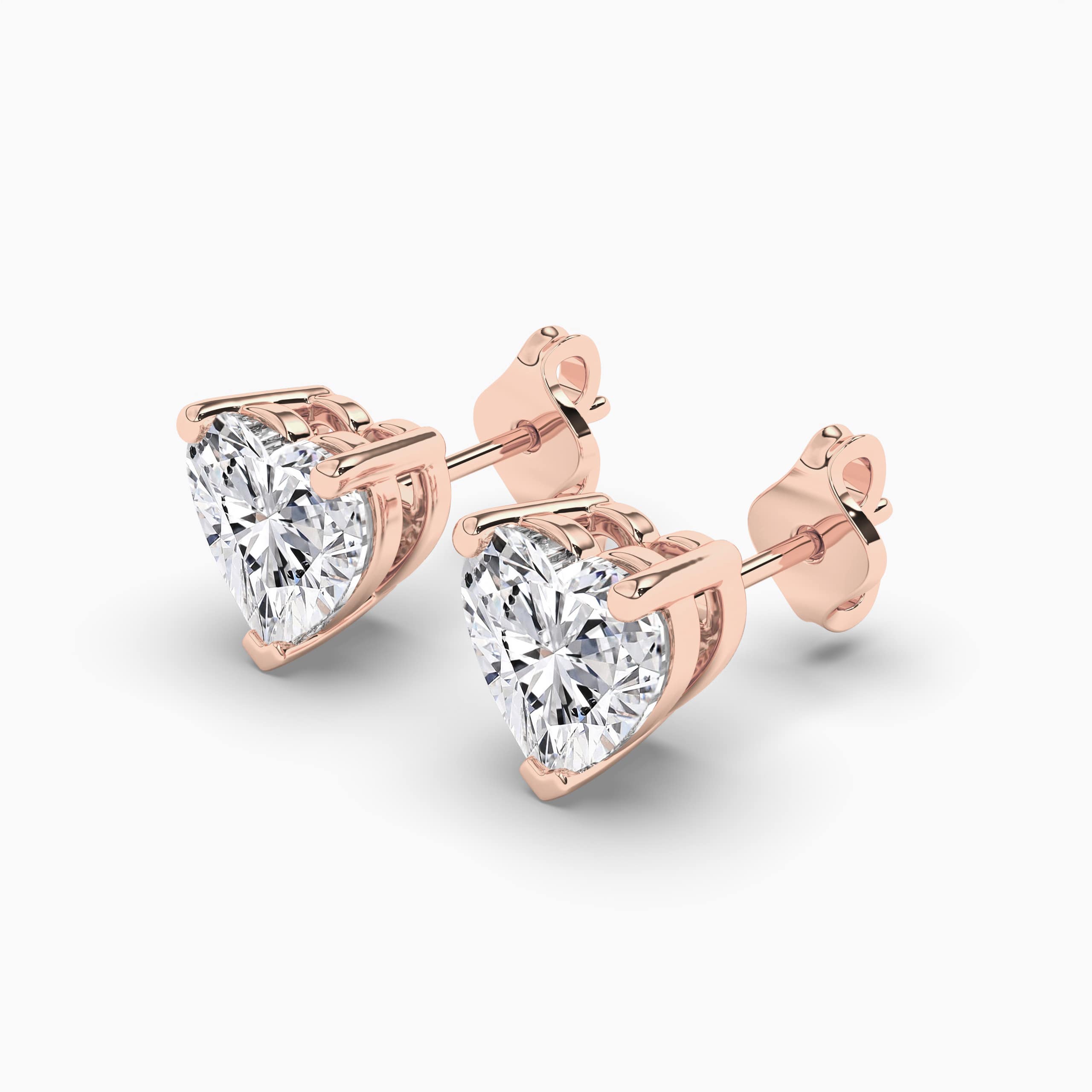 14k Rose Gold Floating heart Cut Solitaire Diamond Stud Earrings