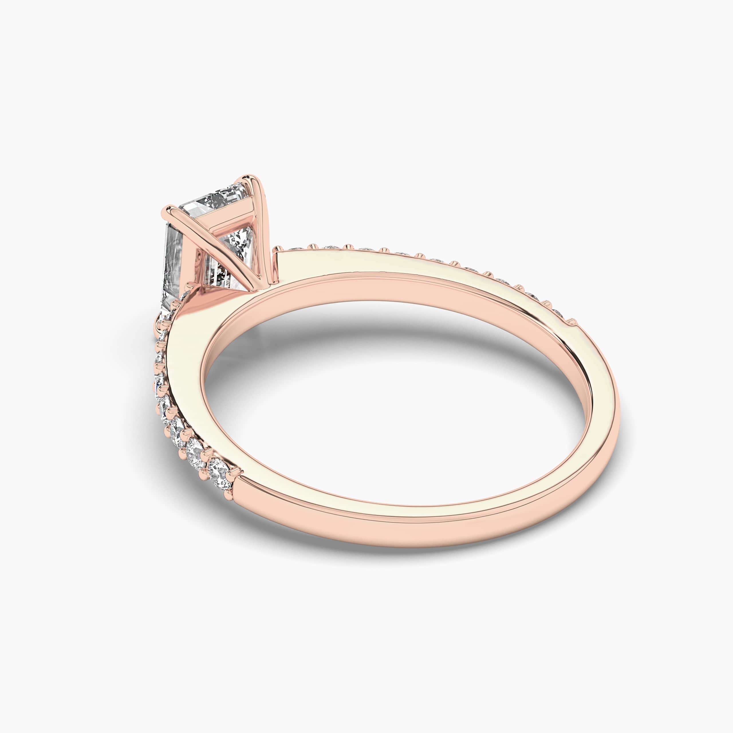 Rose Gold Emerald Cut Diamond And Blue Sapphire Engagement Ring