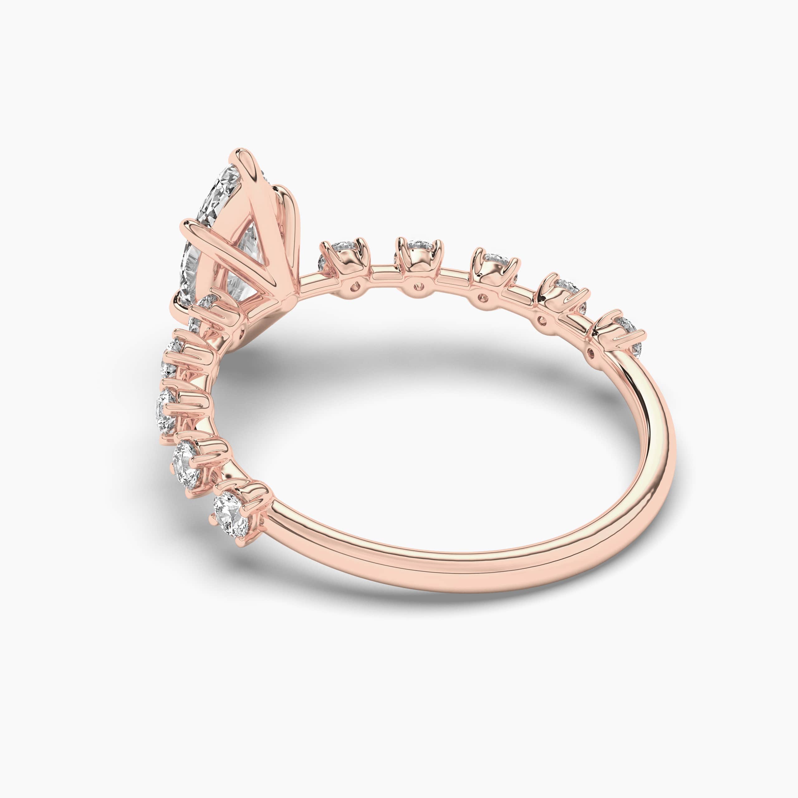 14k Rose Gold Marquise Solitaire Engagement Ring with Pave Band