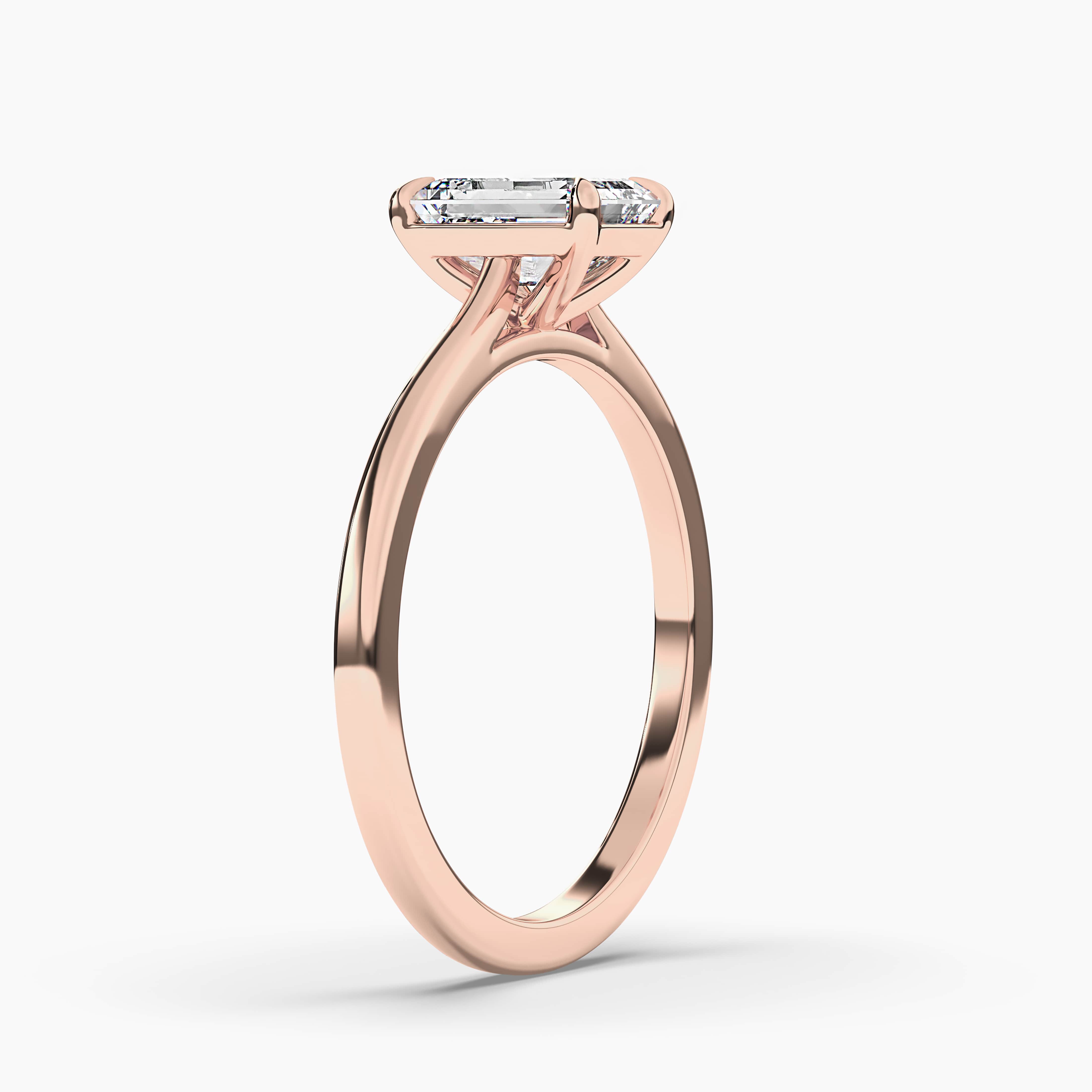 Emerald Solitaire Lab Grown Diamond Engagement Ring set in  Rose Gold