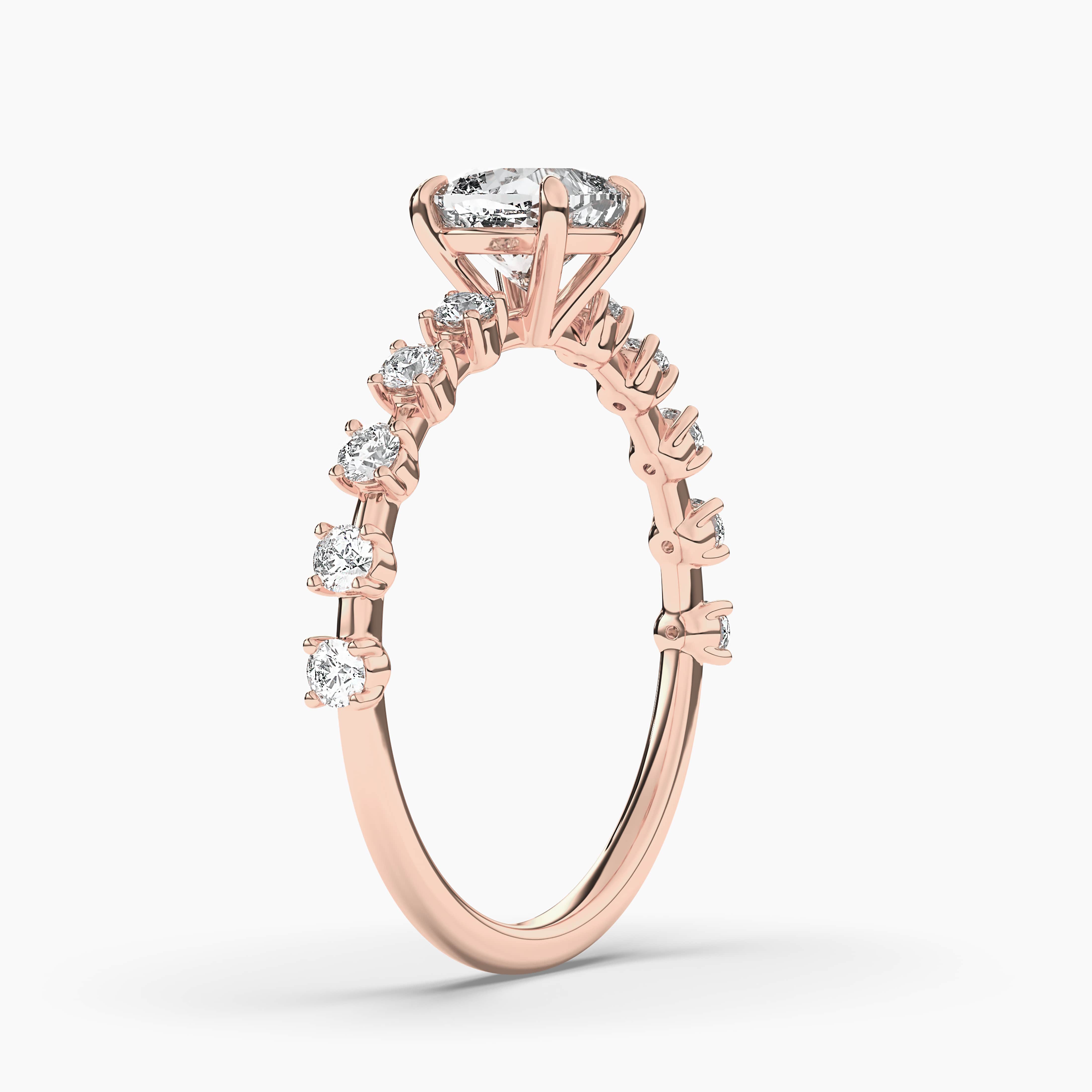 Cushion Cut Solitaire with Side Accents Engagement Ring Rose Gold