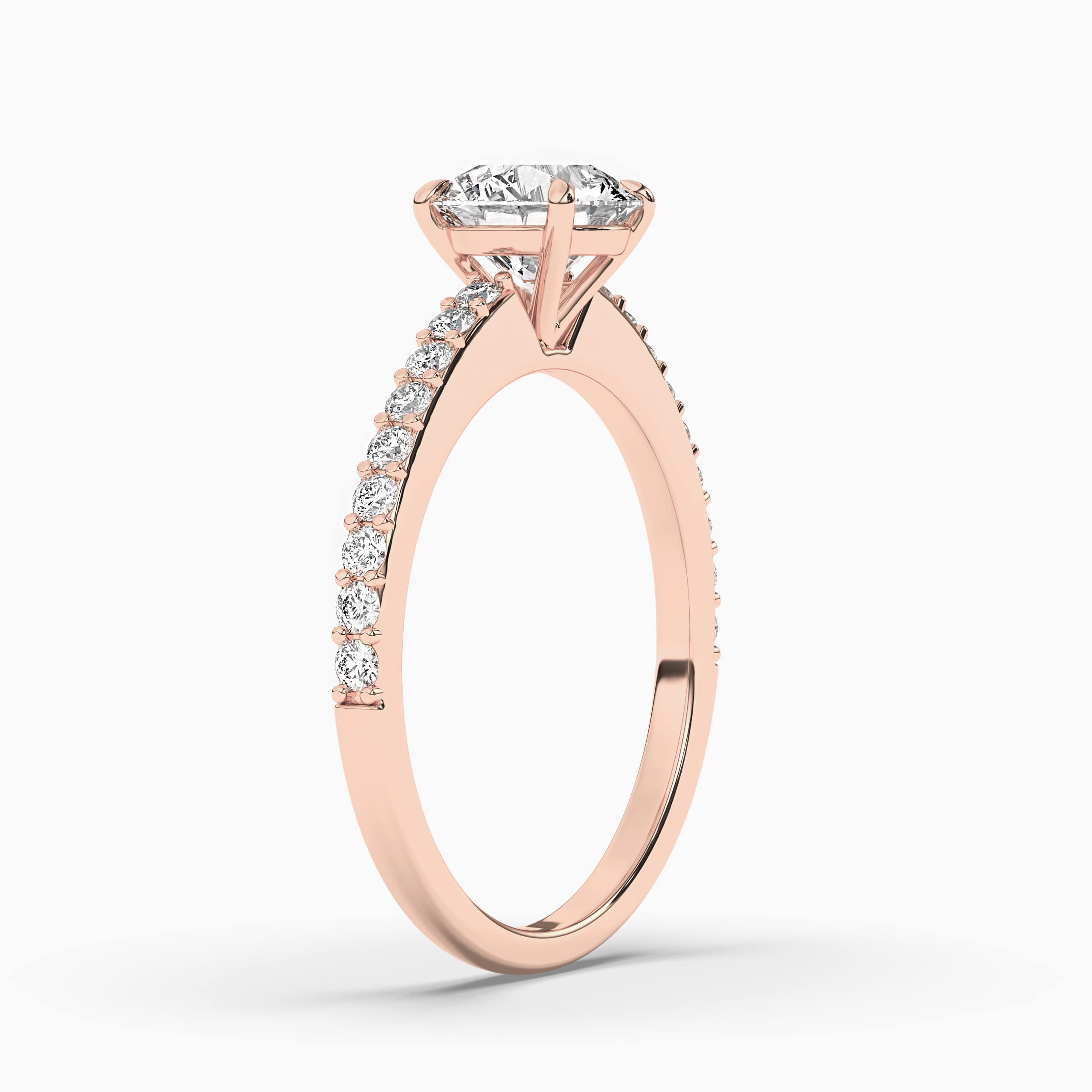 Round Diamond Engagement Ring with Side Stones in Rose Gold