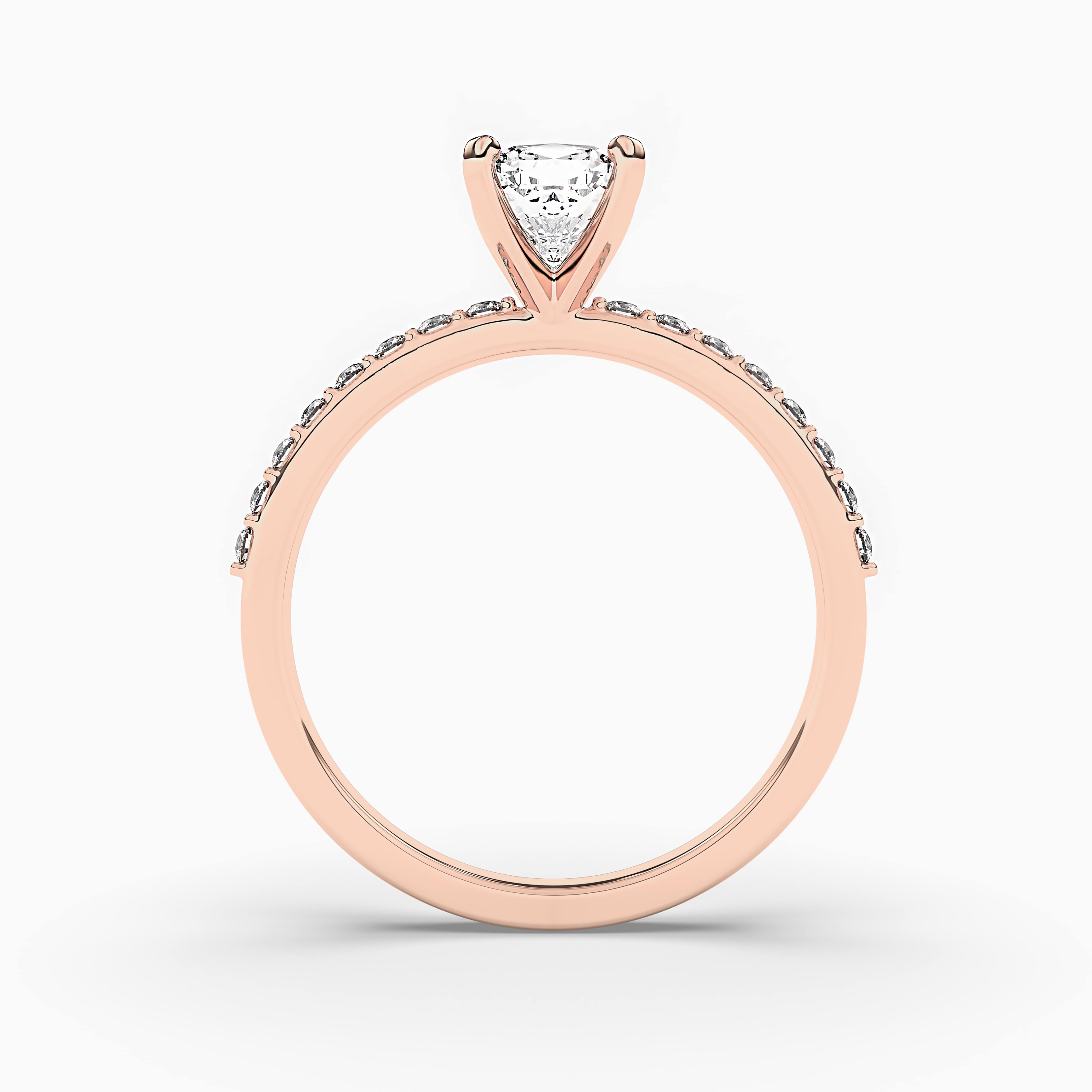 ROSE GOLD CUSHION CUT SIDE STONE MOISTNESS ENGAGEMENT RING