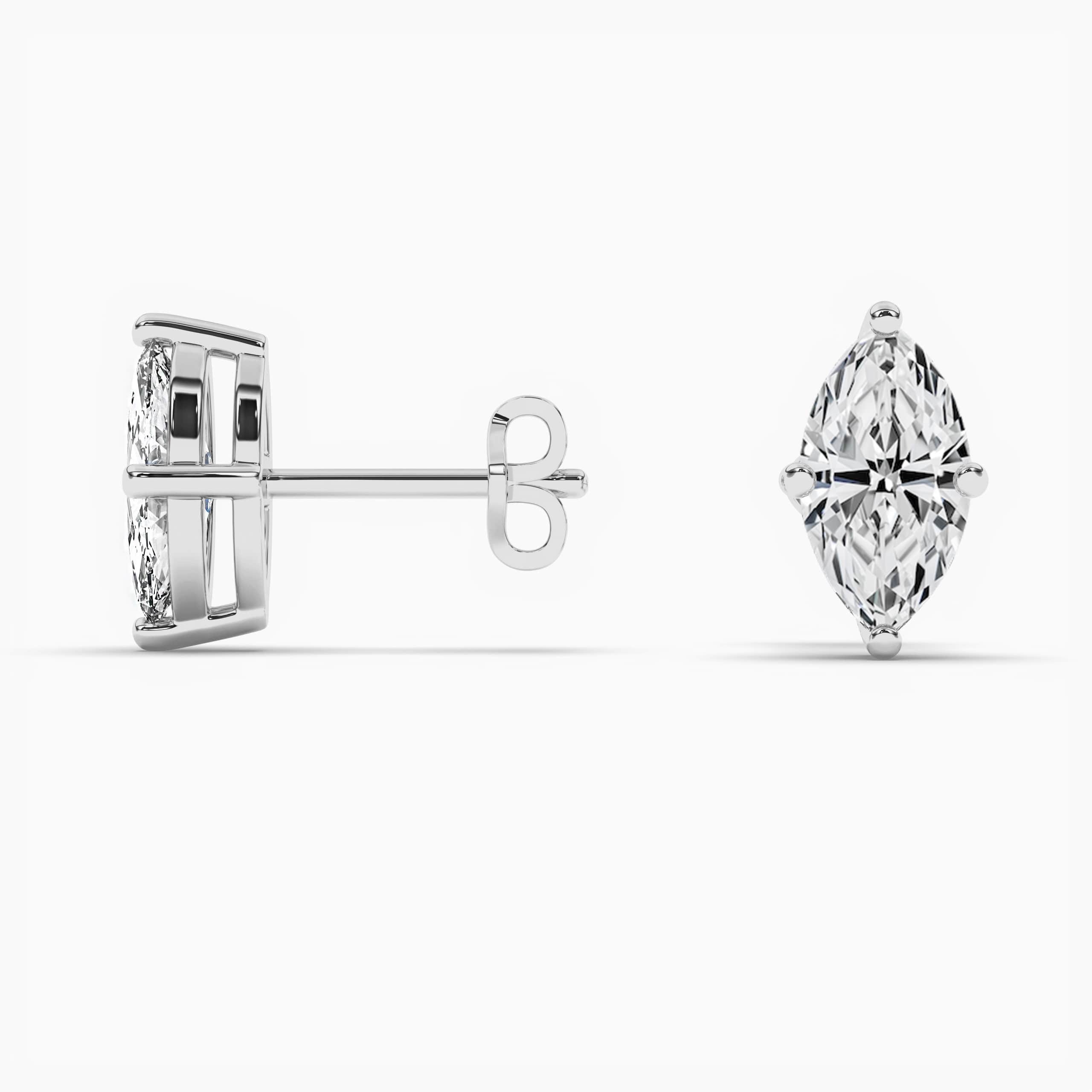 Natural Diamond Stud Earrings Marquise  White Gold Prong