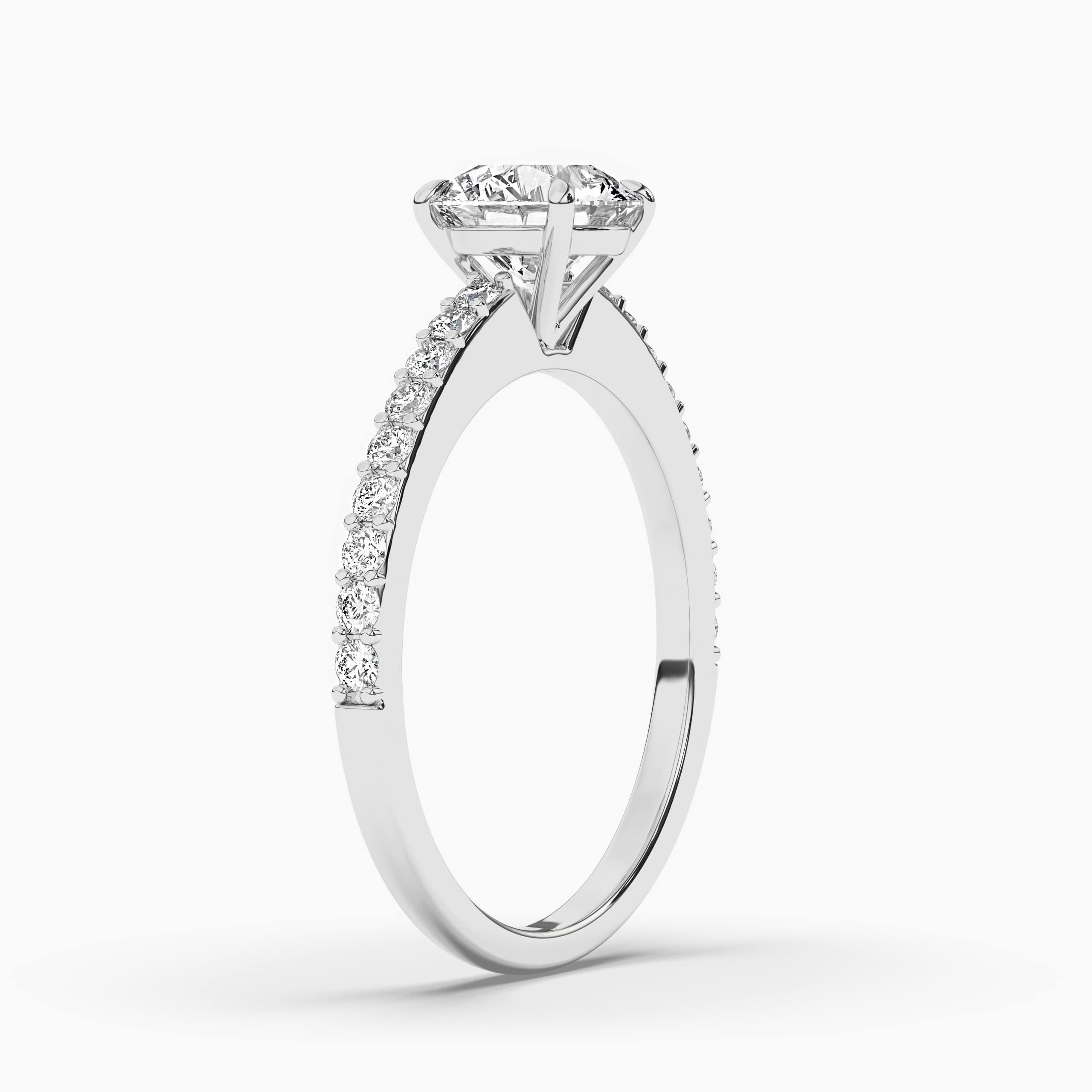 Round Cut Diamond Engagement Ring with Side Stones in White Gold