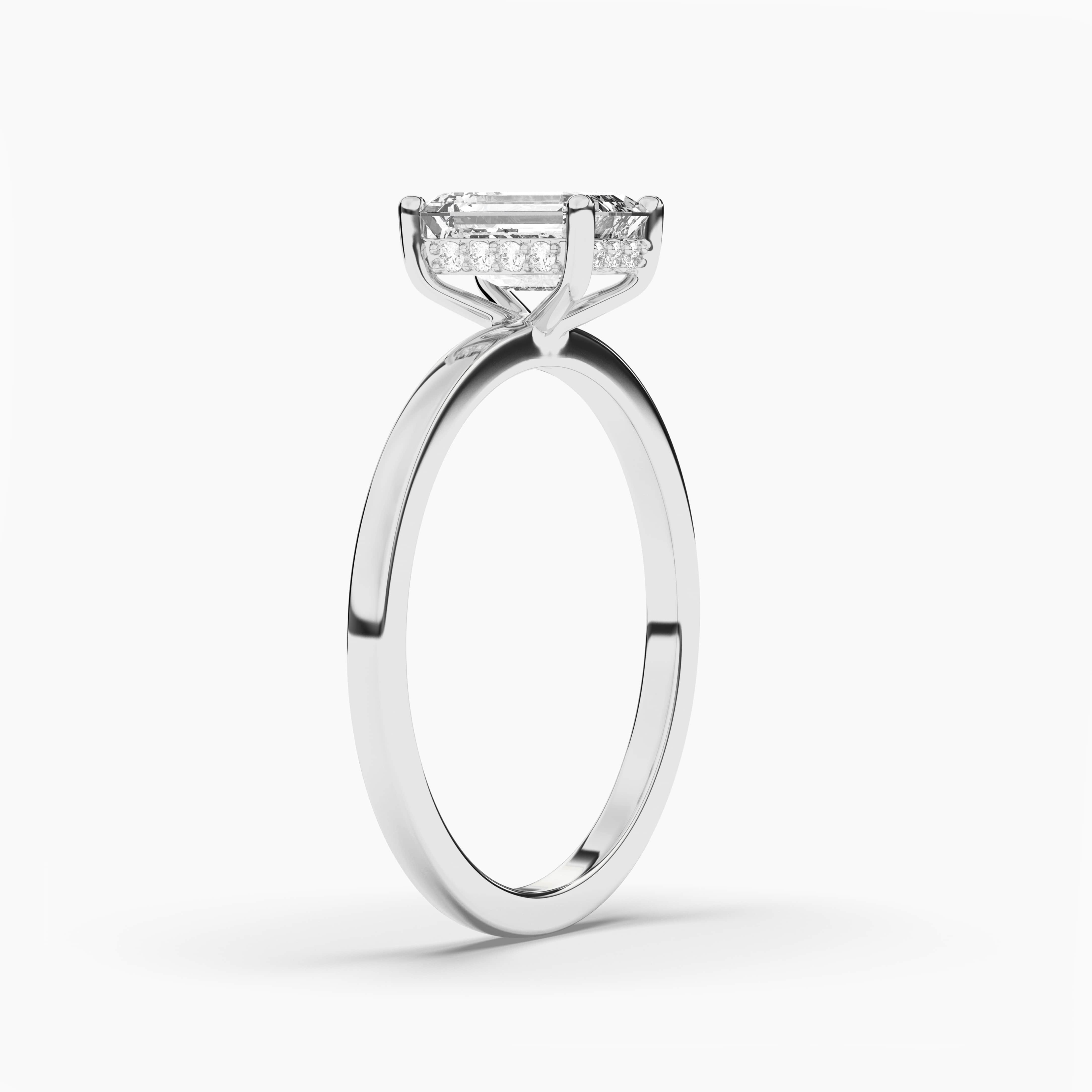 emerald cut moissanite diamond hidden halo ring