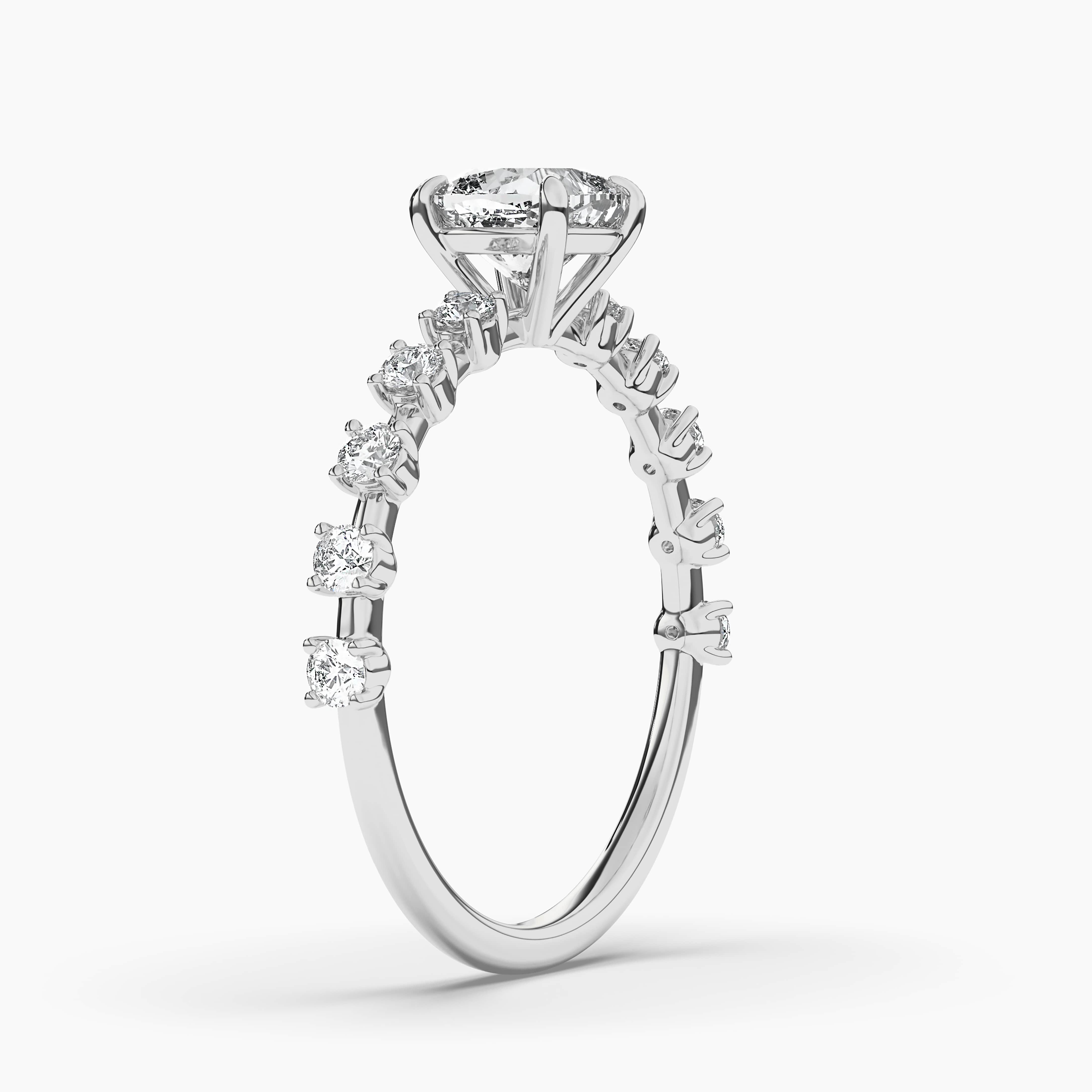 Cushion Cut Diamond Engagement Ring With Round Side Accents