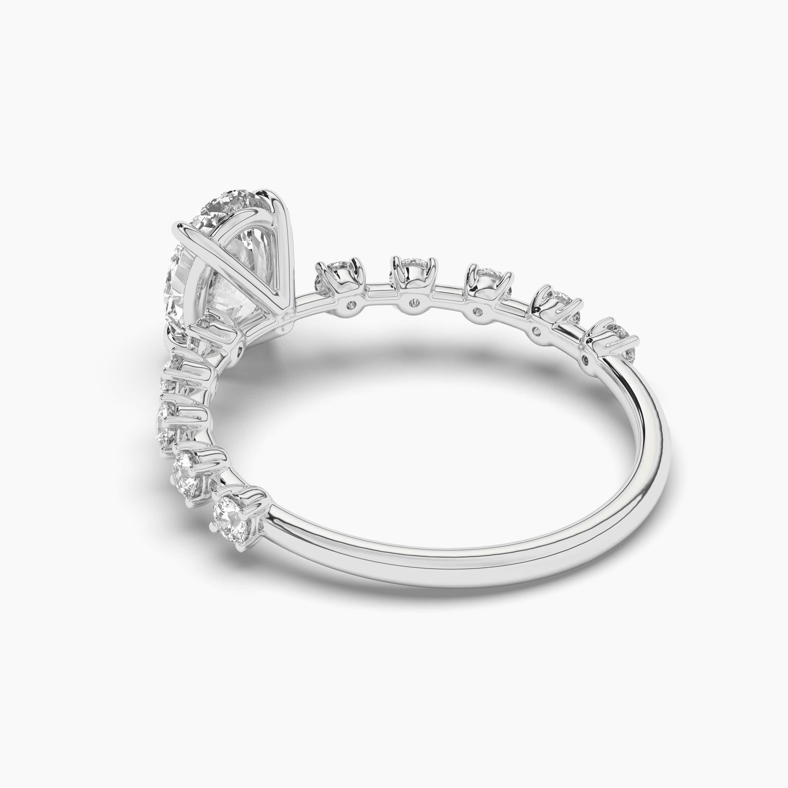 white gold wedding ring with oval diamond