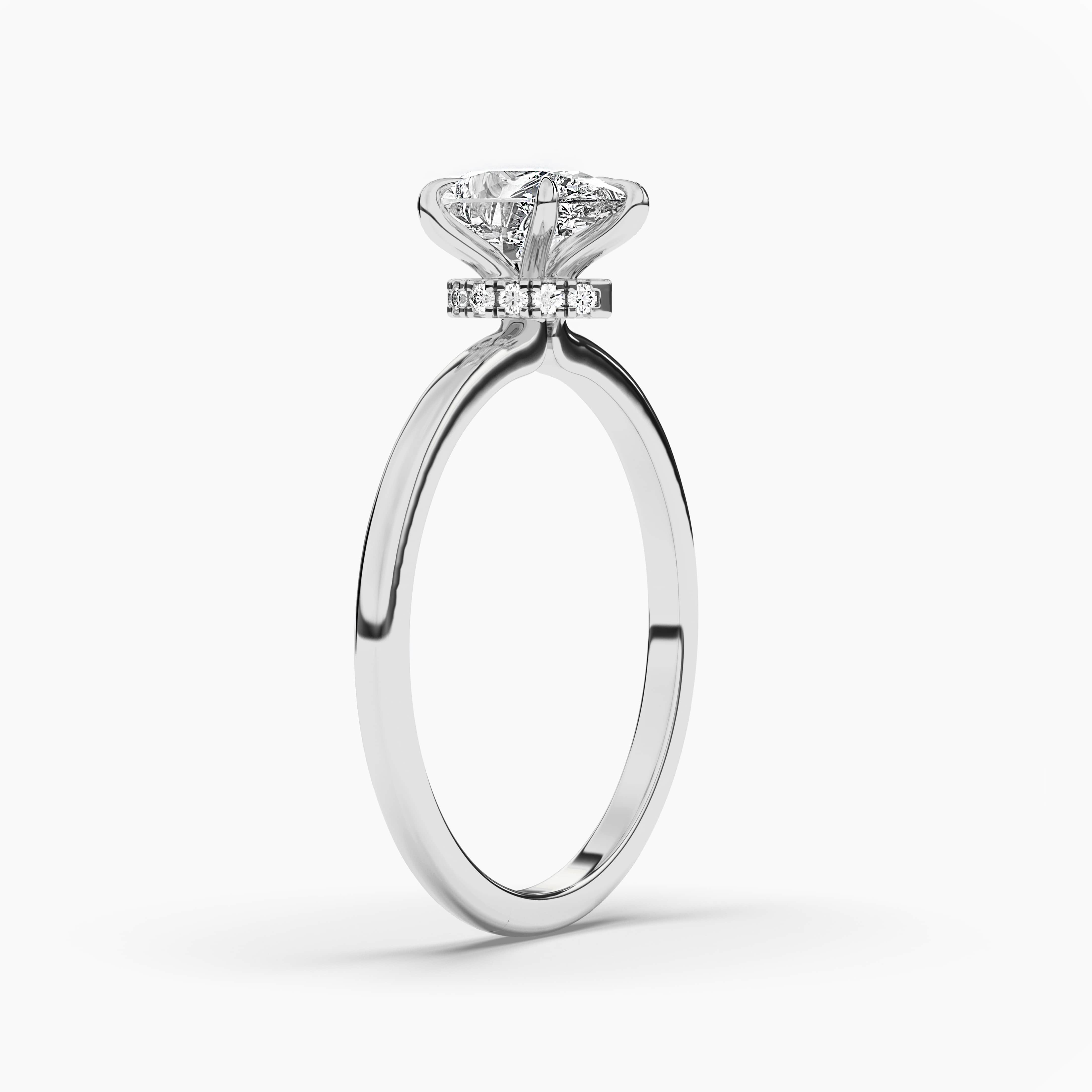 White gold pear shape diamond hidden halo ring 