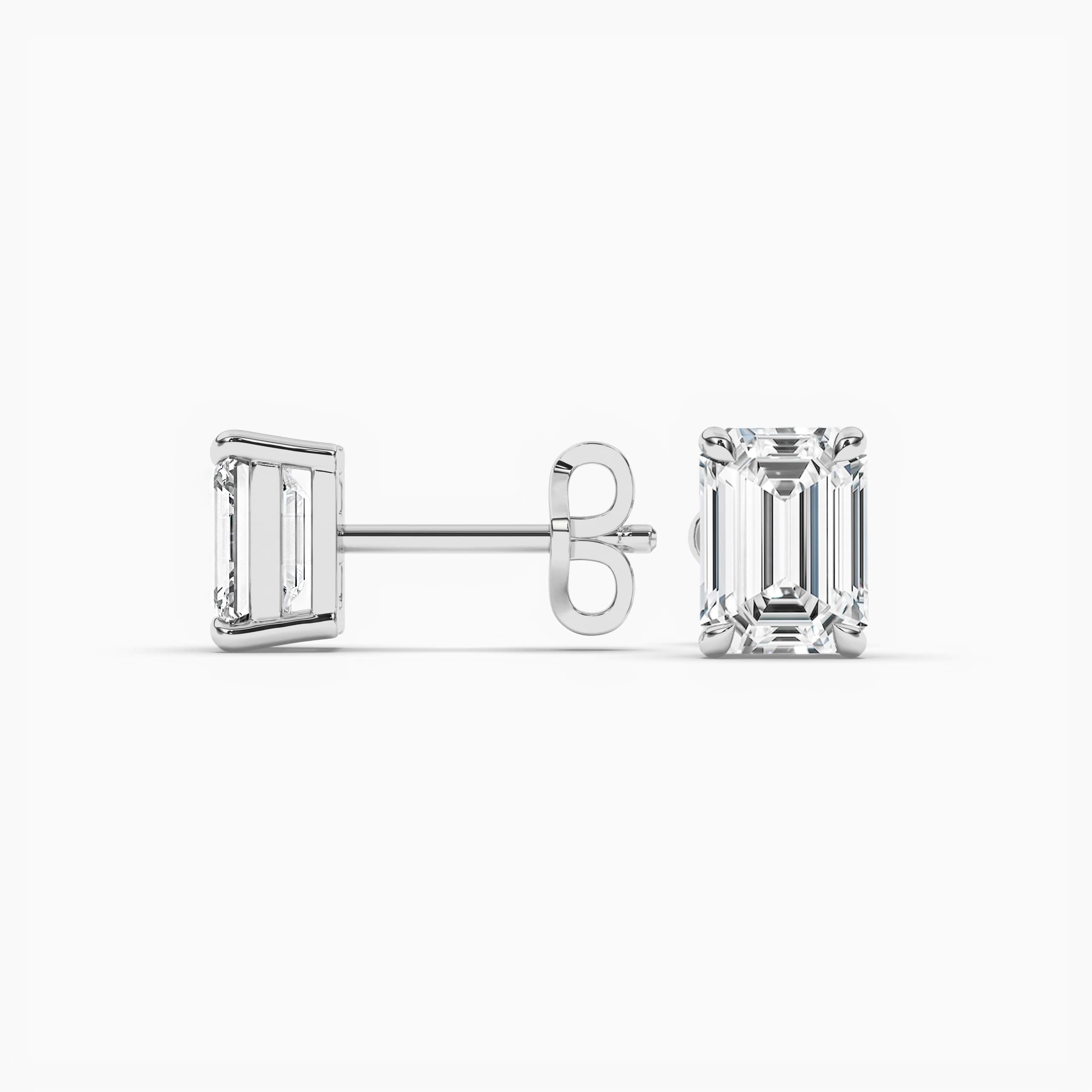 Classic 4 Claw Prong Emerald Cut Diamond Stud Earring