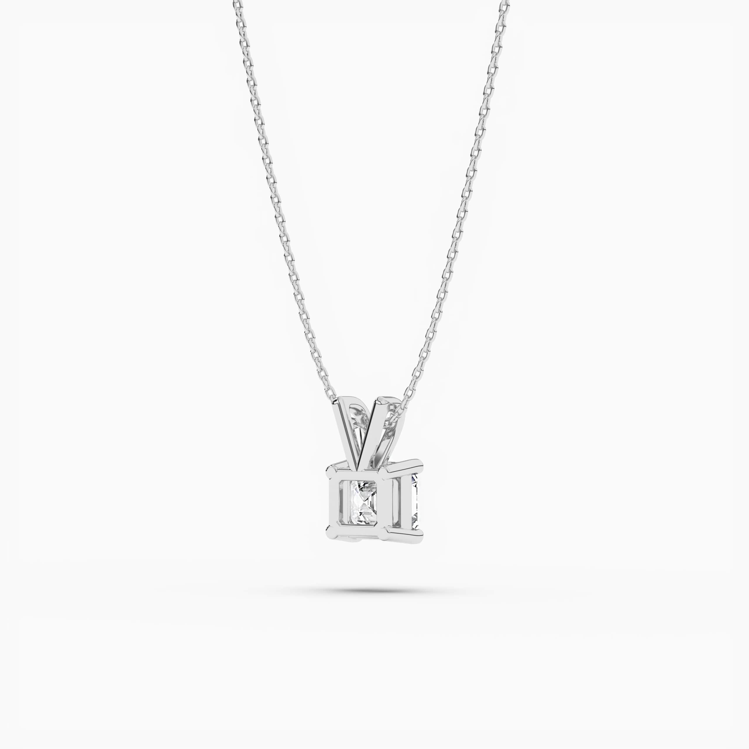 Asscher Cut Solitaire Diamond Necklace in White Gold