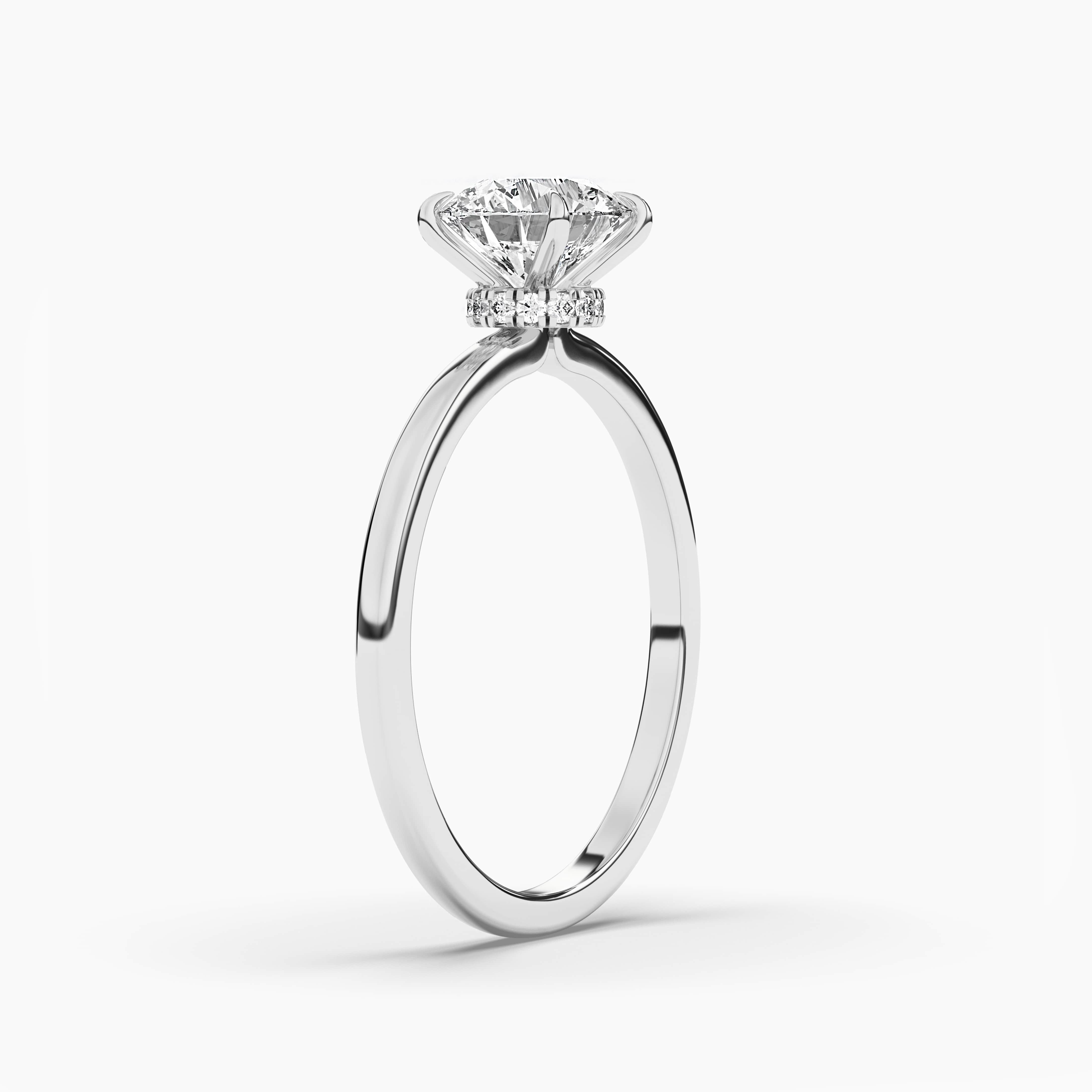 radiant cut hidden halo diamond engagement ring 