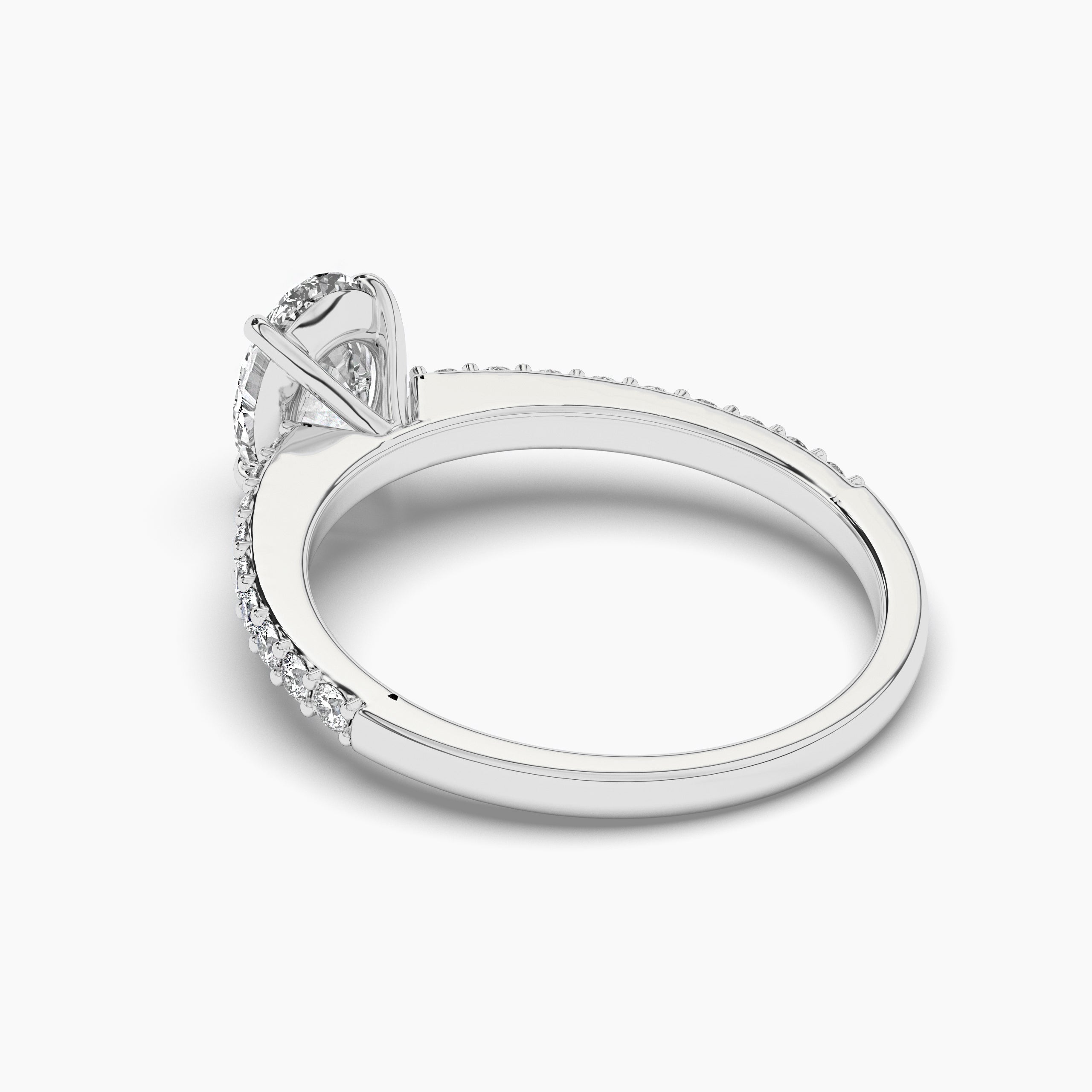White Gold Oval Pave Solitaire Engagement Ring with Side Diamond