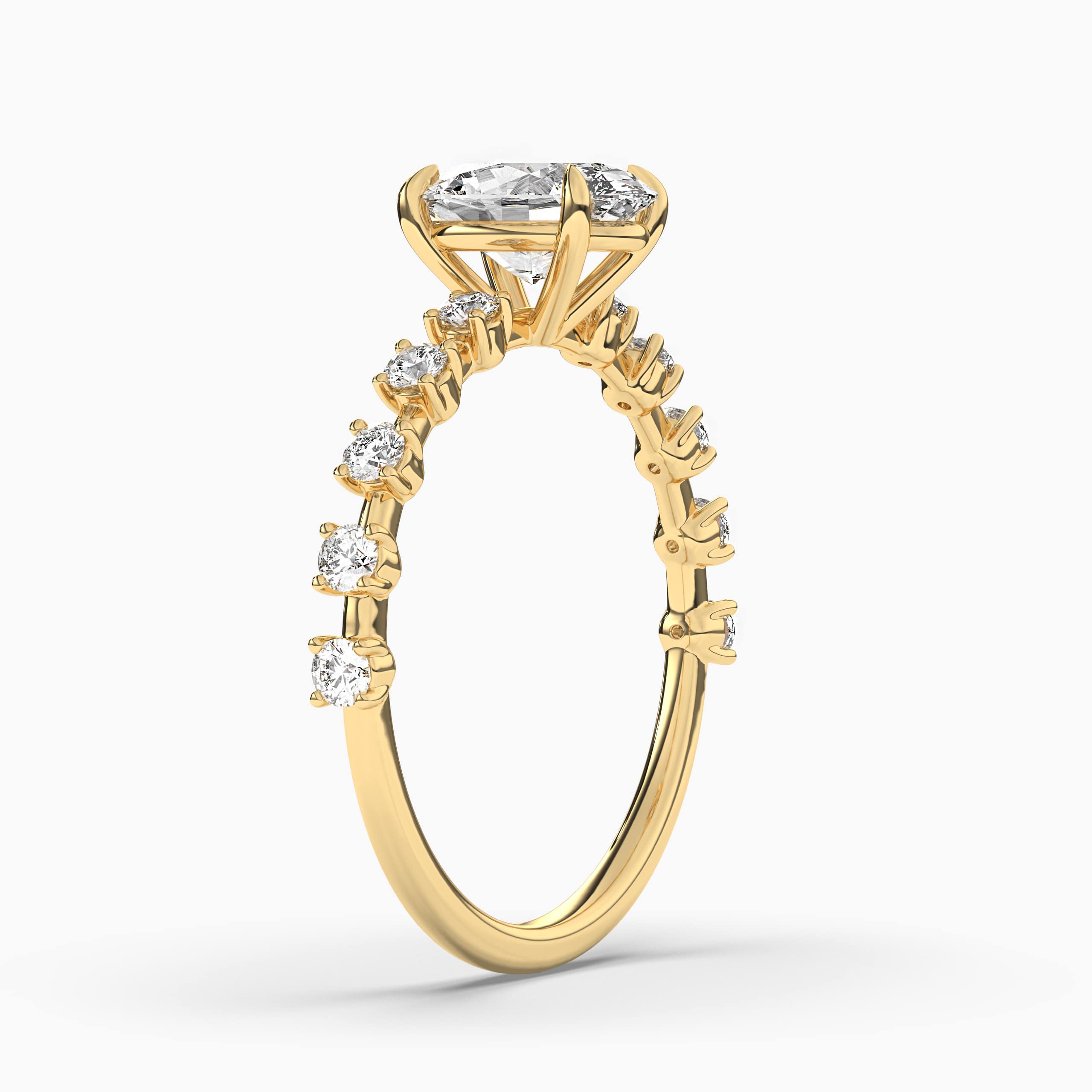 14K Yellow Gold Oval Side Stone Diamond Engagement Ring