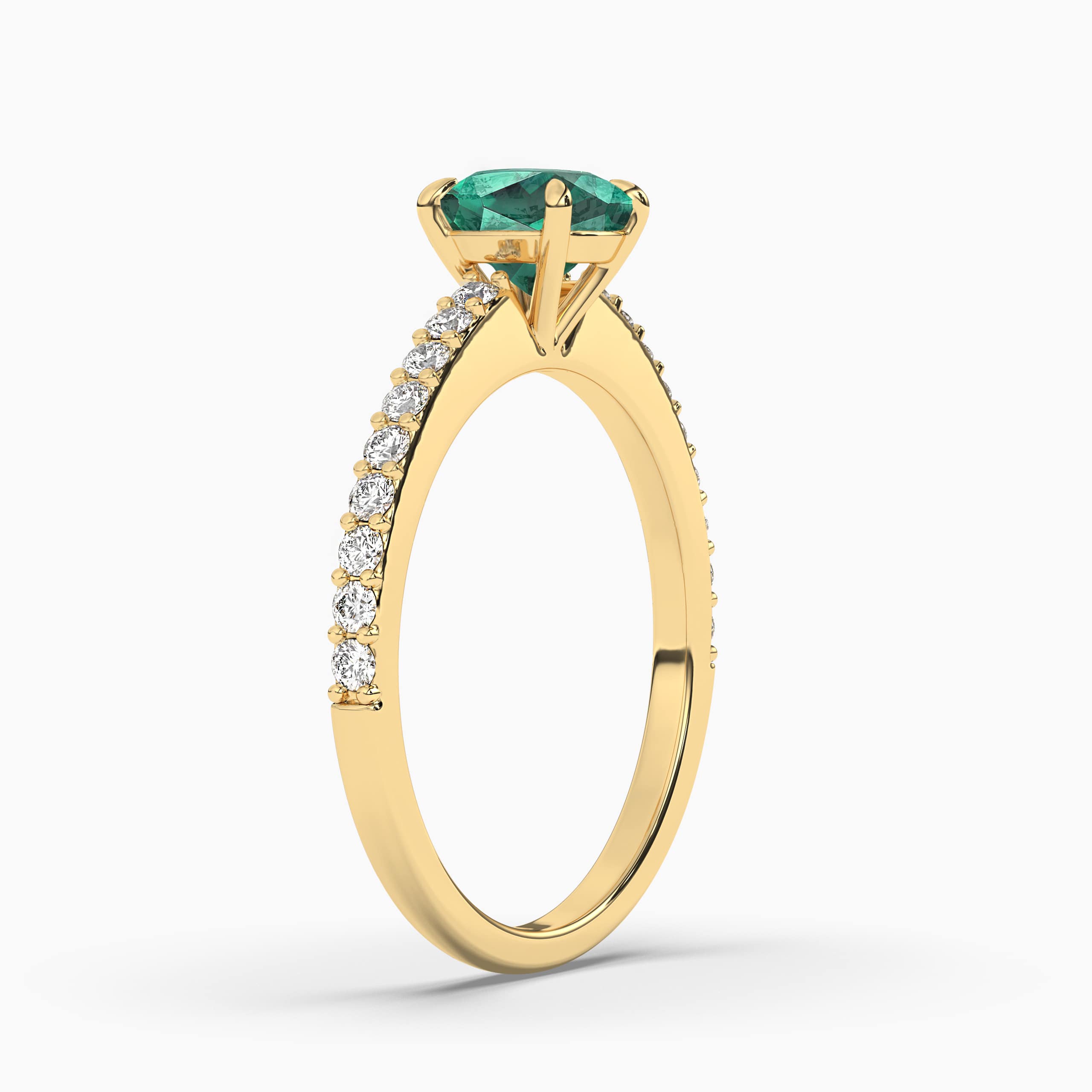 Emerald Cushion Cut Diamond Yellow Gold Engagement Ring