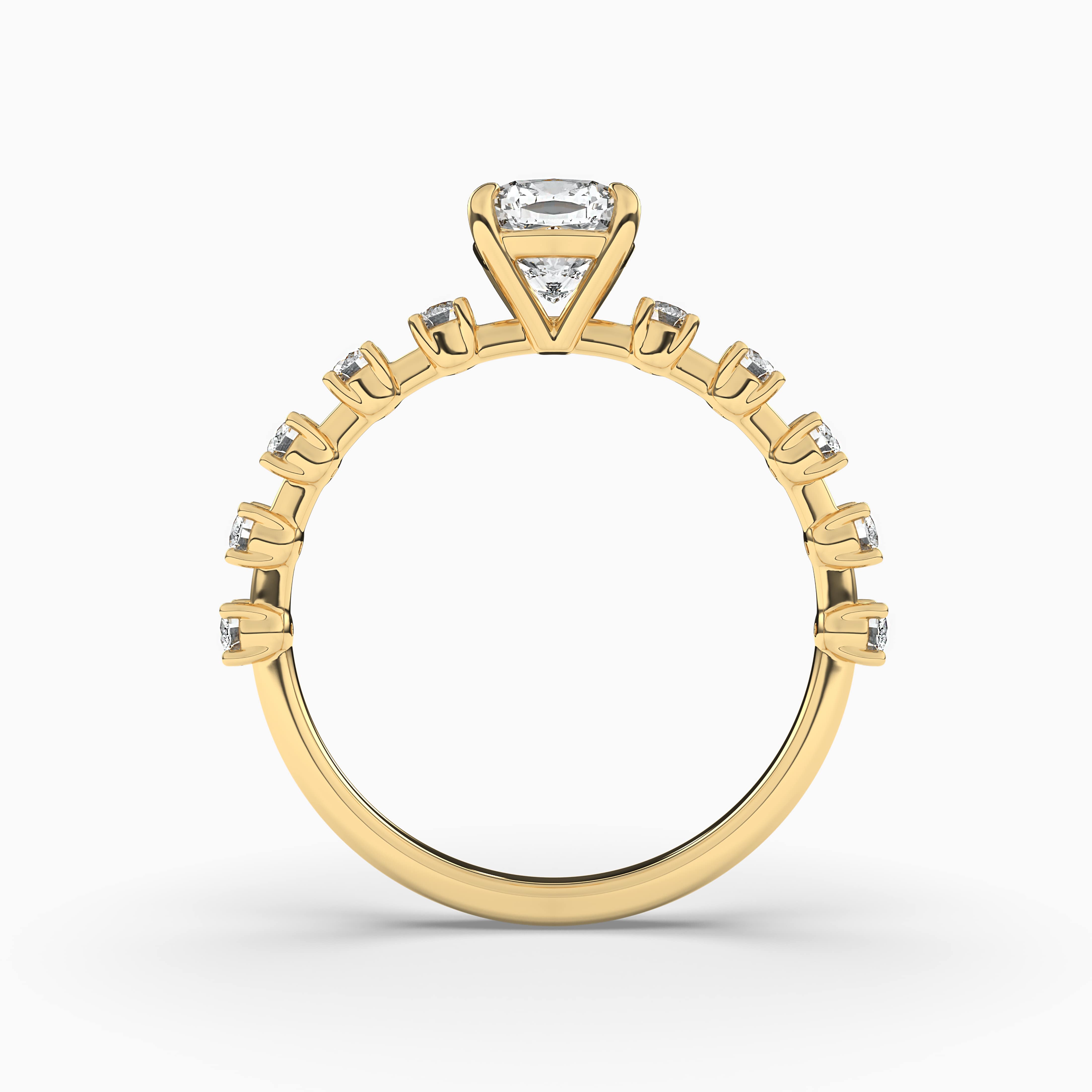 Yellow Gold Cushion Cut Solitaire with Side Accents Engagement Ring