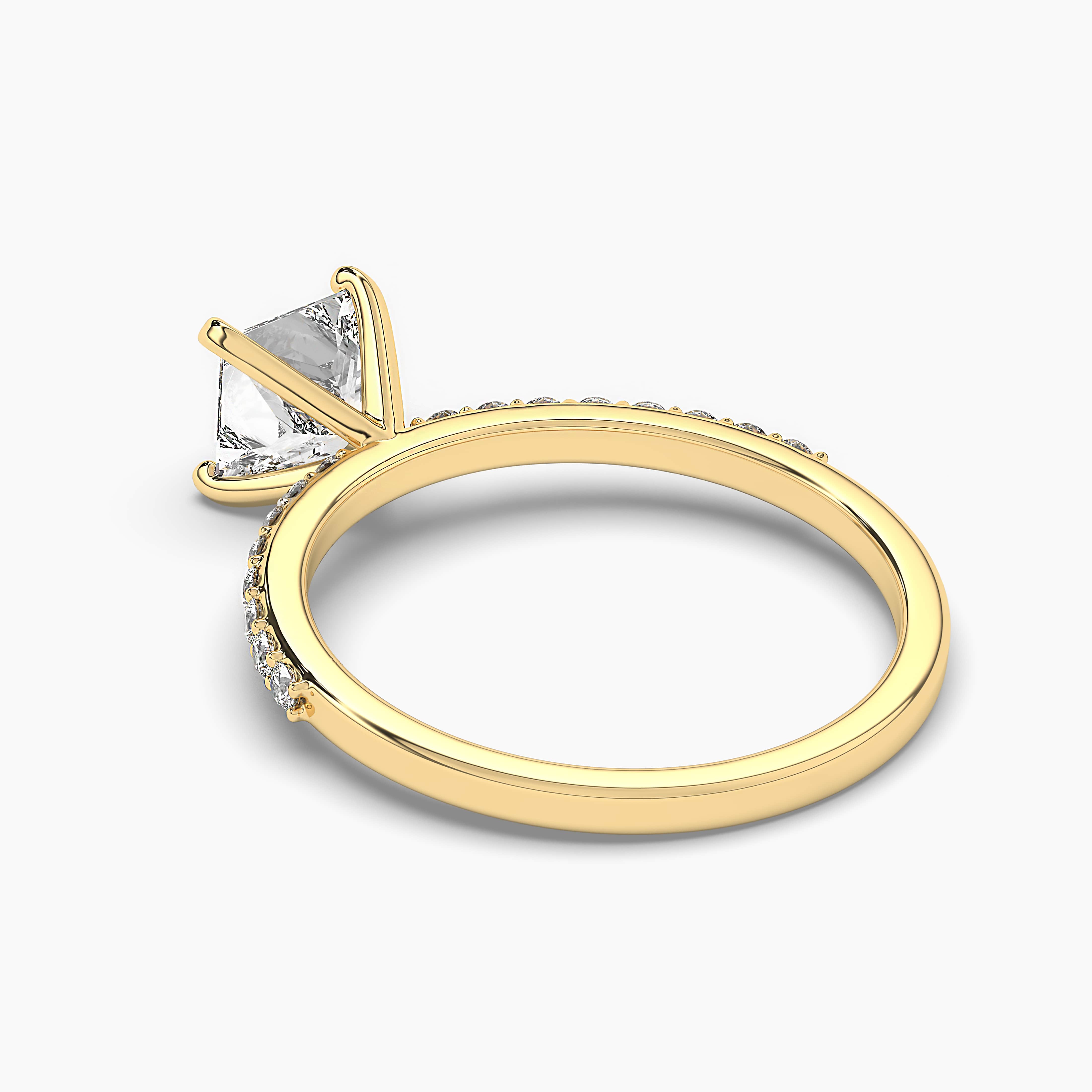 Princess Cut Solitaire Diamond Square Shank Yellow Gold Ring