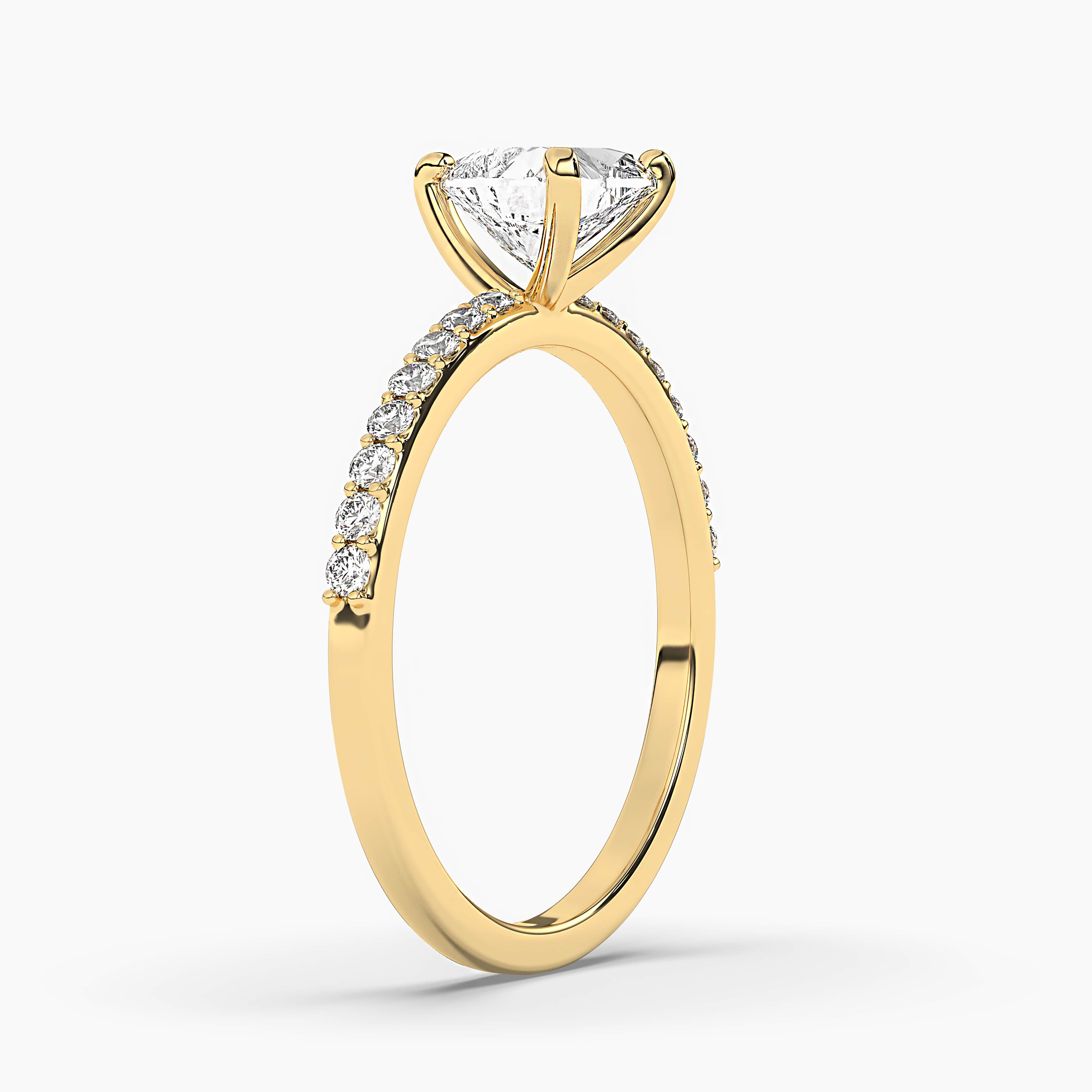 Heart Diamond Engagement Ring Yellow Gold Solitaire With Side Stones