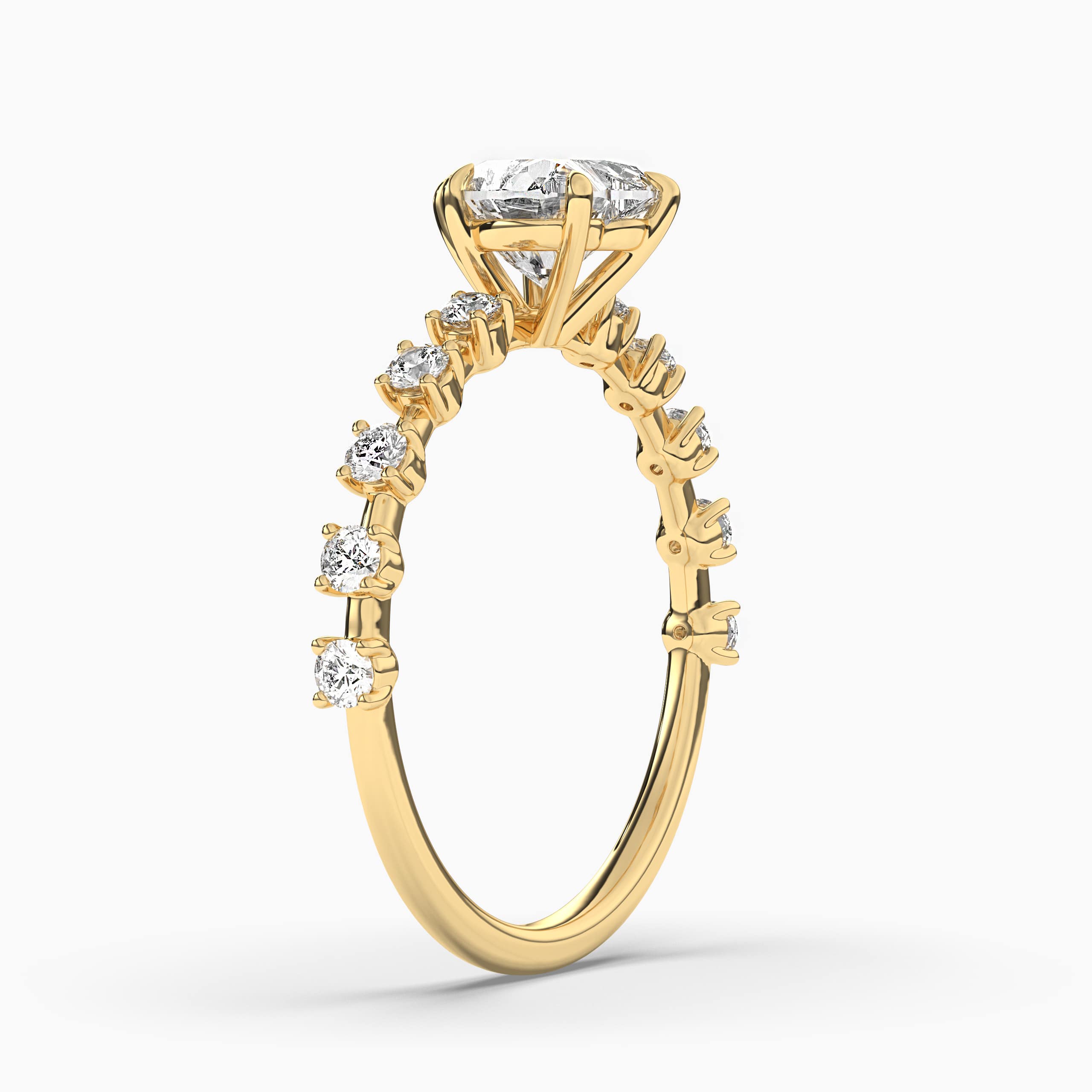 Yellow Gold Heart Shaped Solitaire with Side Accents Engagement Ring