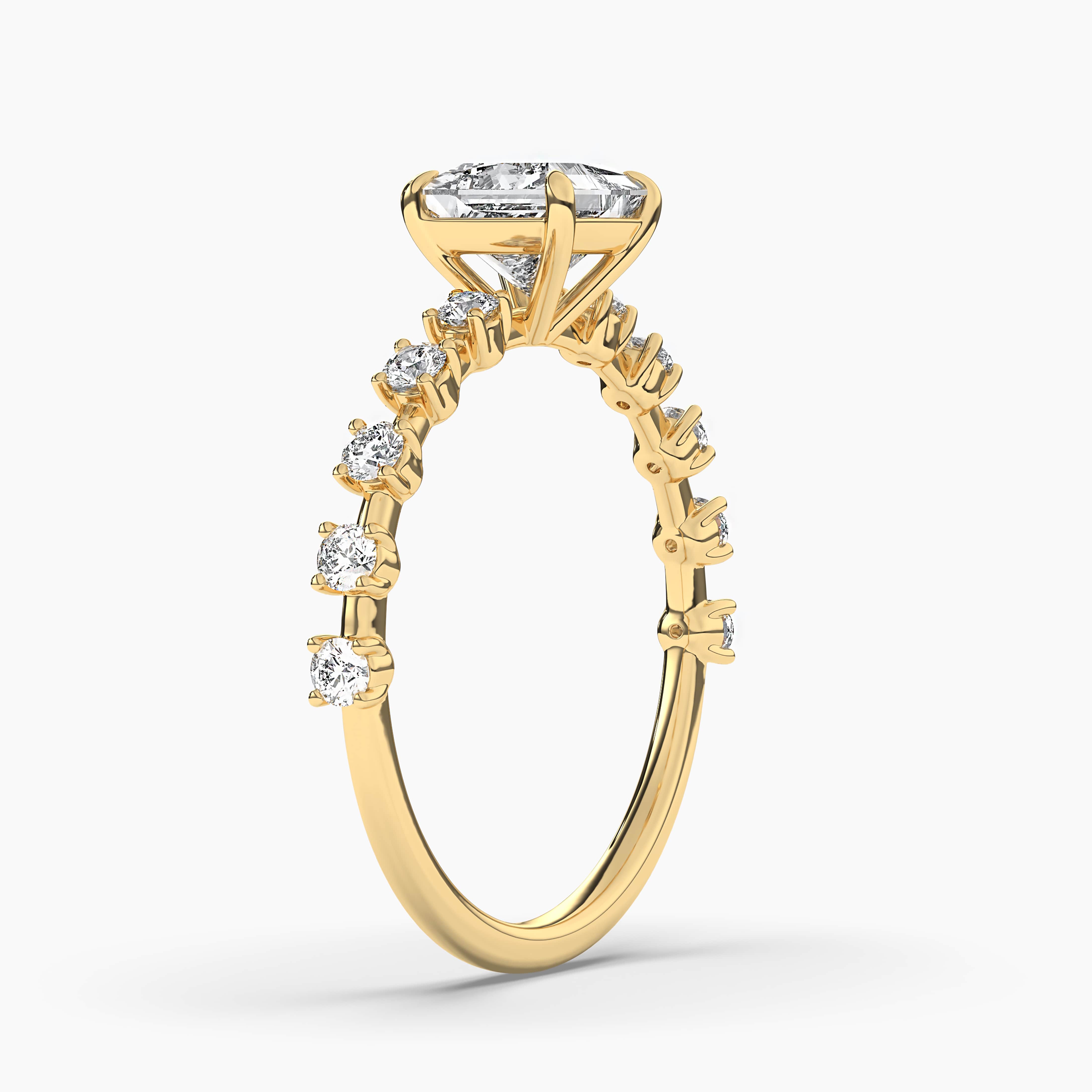 Princess Cut Diamond Solitaire Engagement Ring with Pave Diamonds