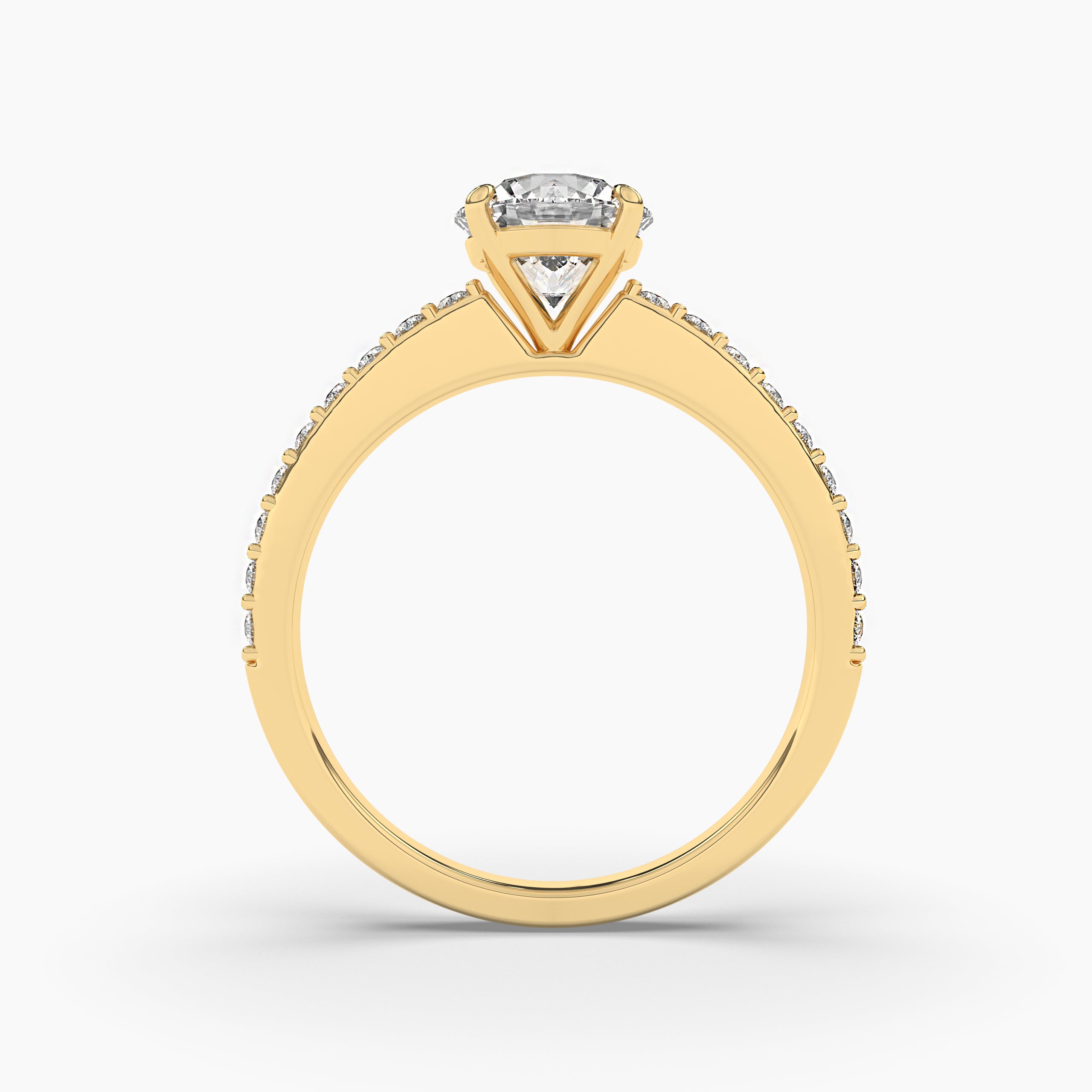 Solitaire Diamond Engagement Ring with Side Stones In Yellow Gold