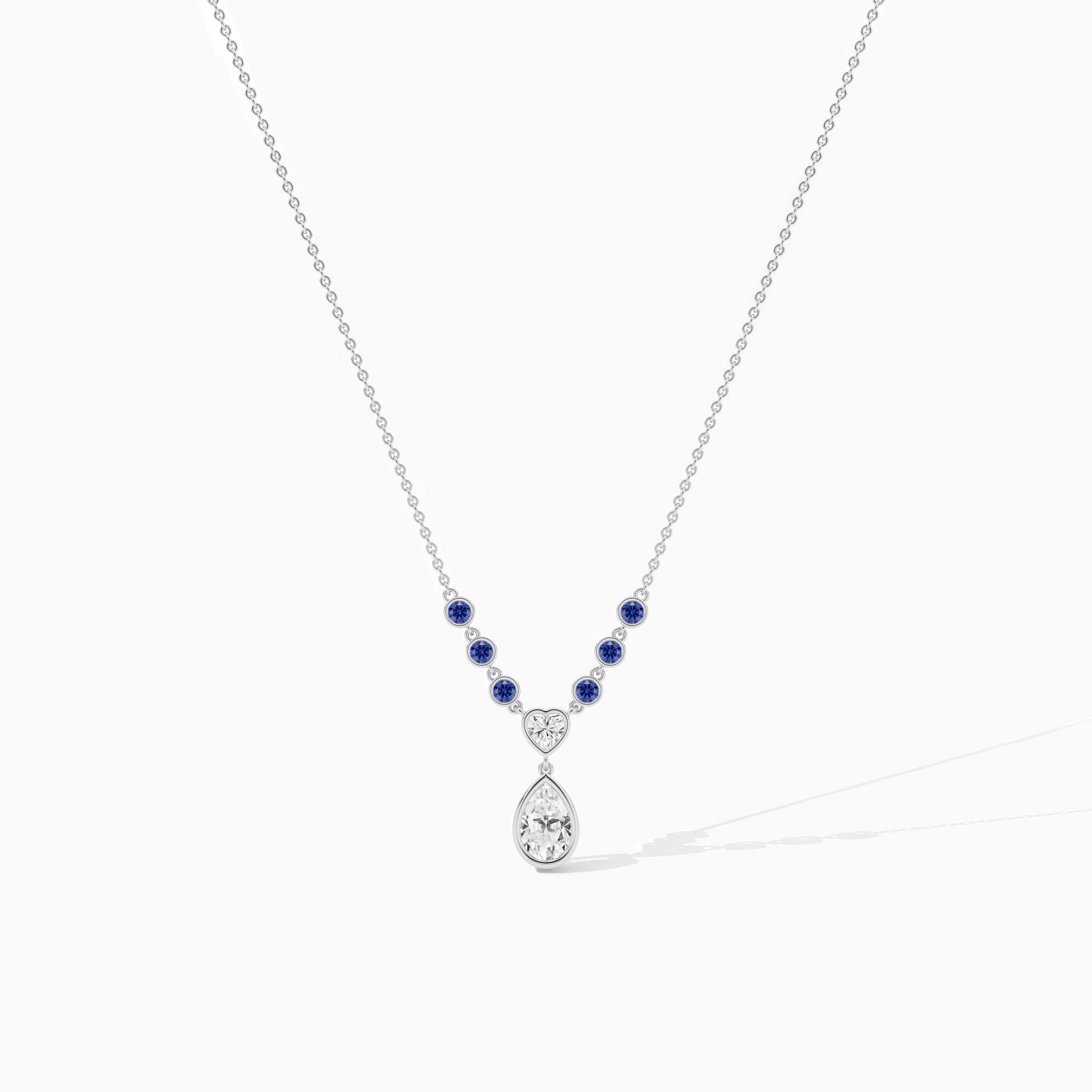 white gold blue sapphire station necklace 