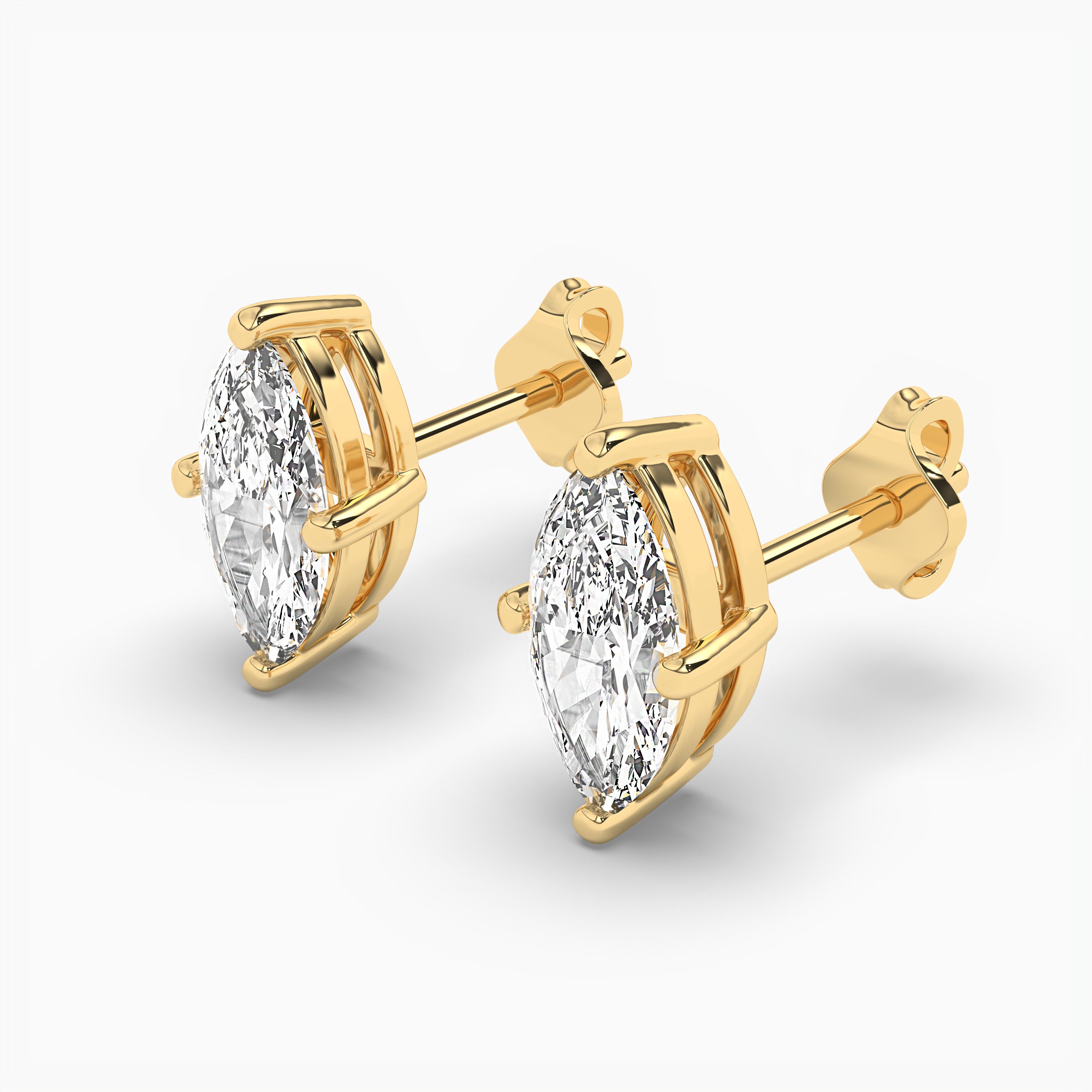 Yellow Gold Marquise Cut Diamond Stud Earrings