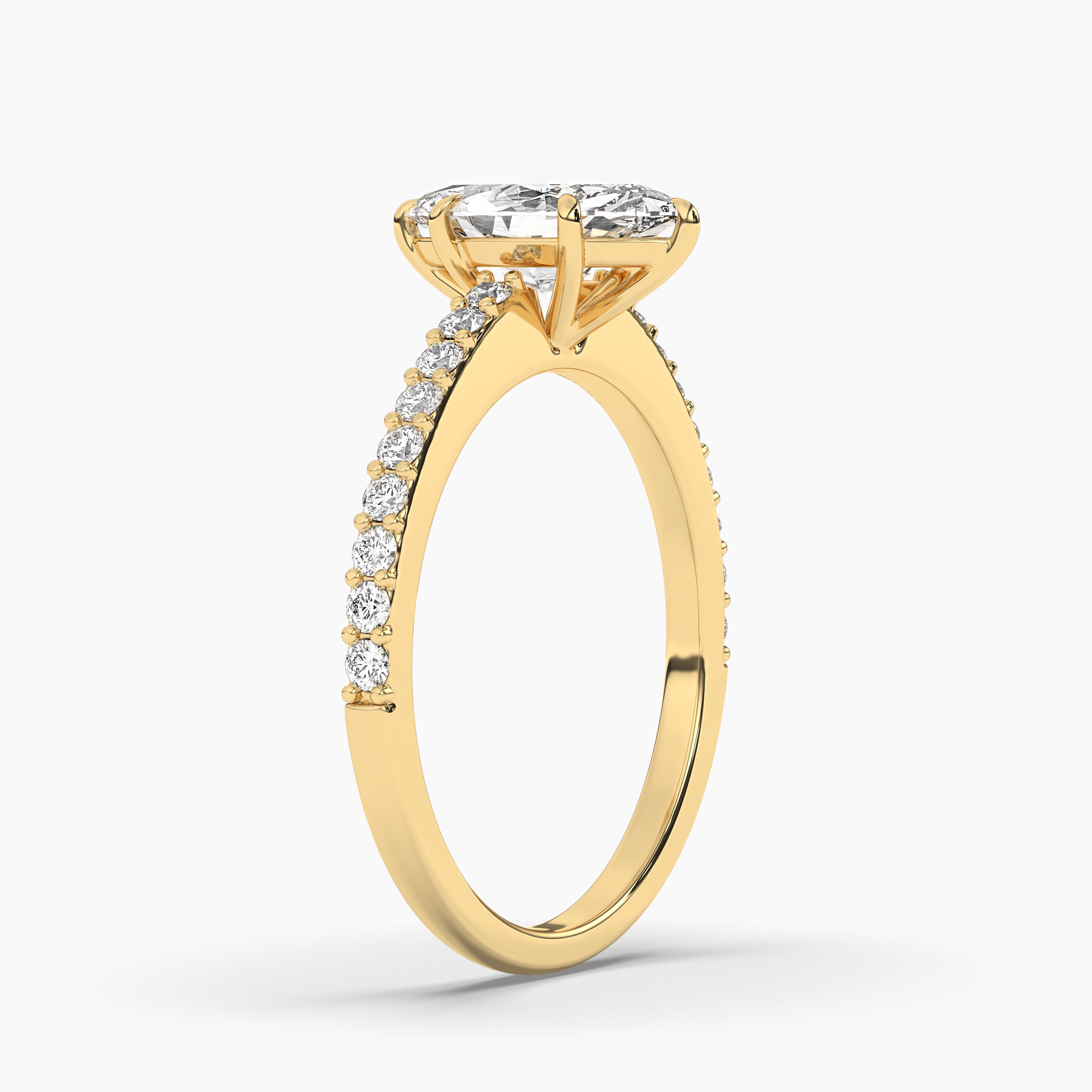 Marquise Solitaire with Brilliant Cut Pave Diamond Engagement Ring