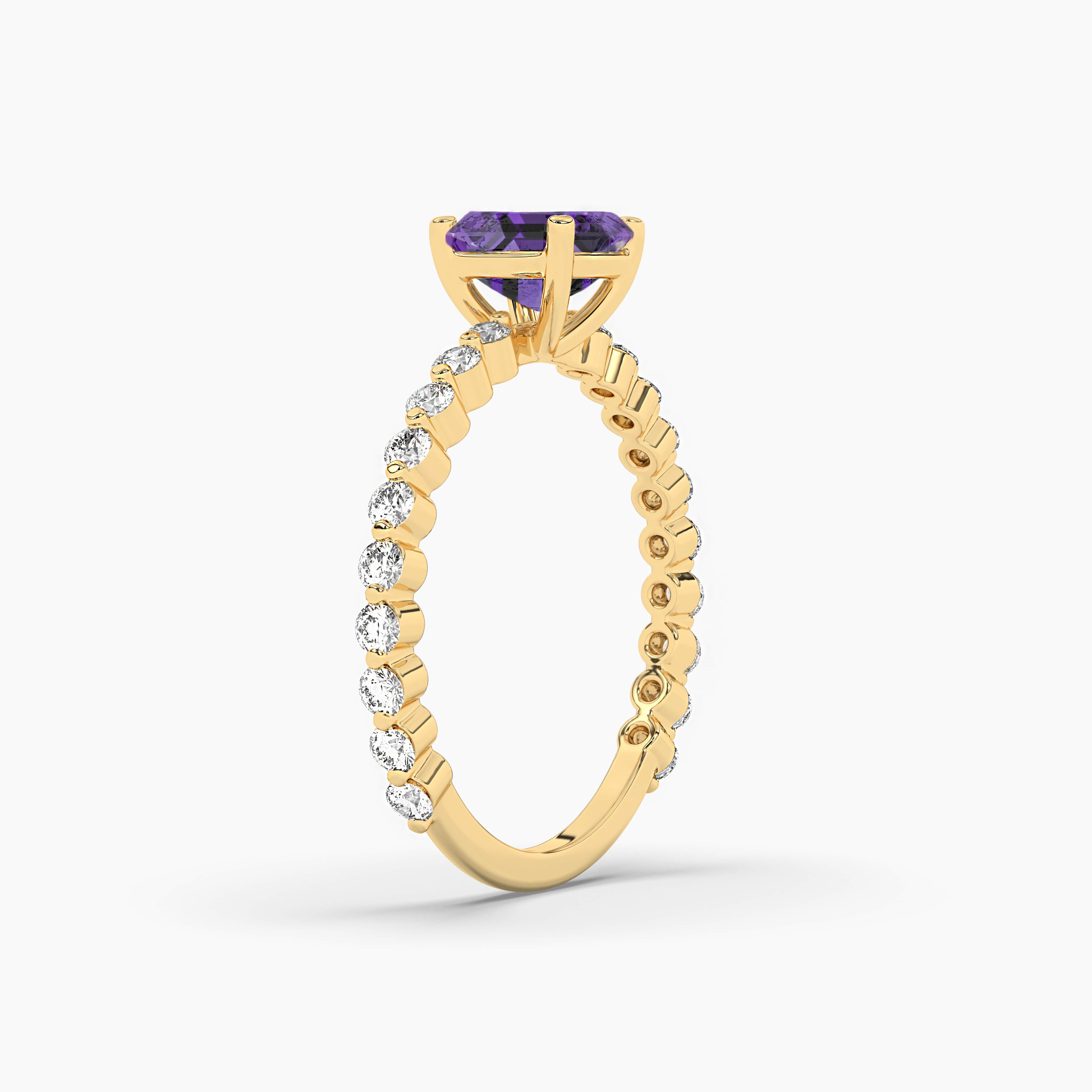 Asscher Cut Amethyst Gemstone Yellow Gold Ring