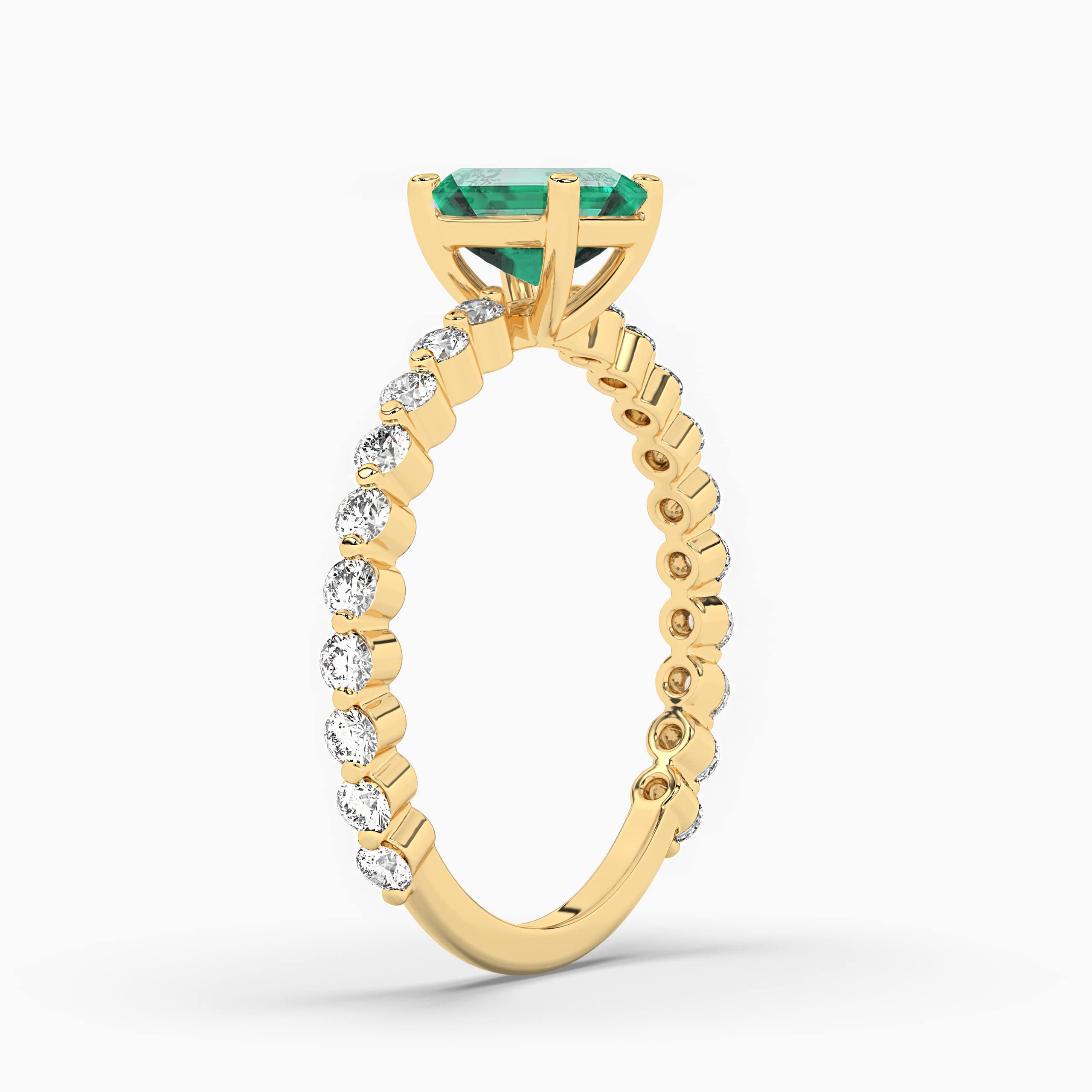 Asscher Cut Created Emerald Solitaire Ring Yellow Gold
