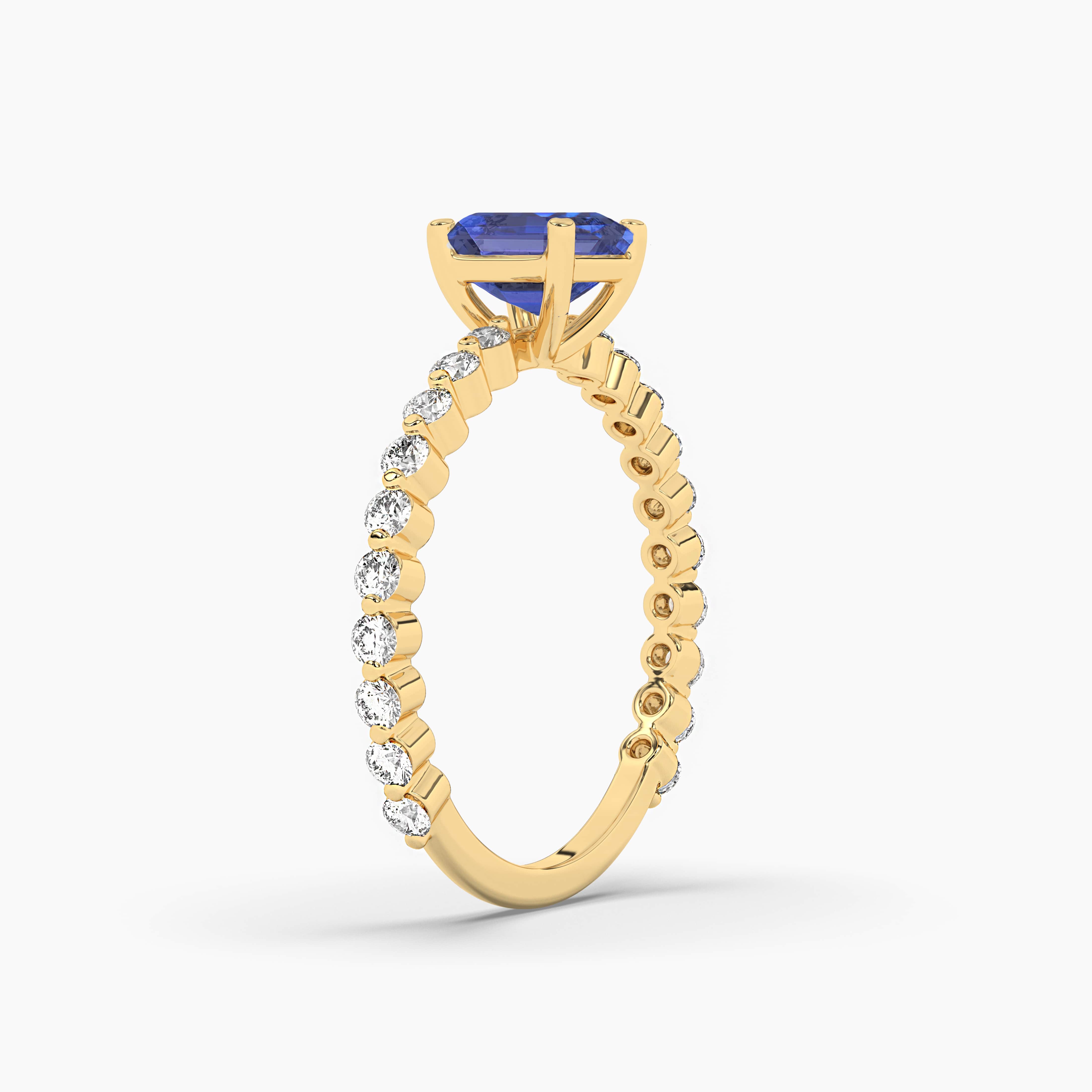 Asscher Cut Diamond and Sapphire Ring In Yellow Gold