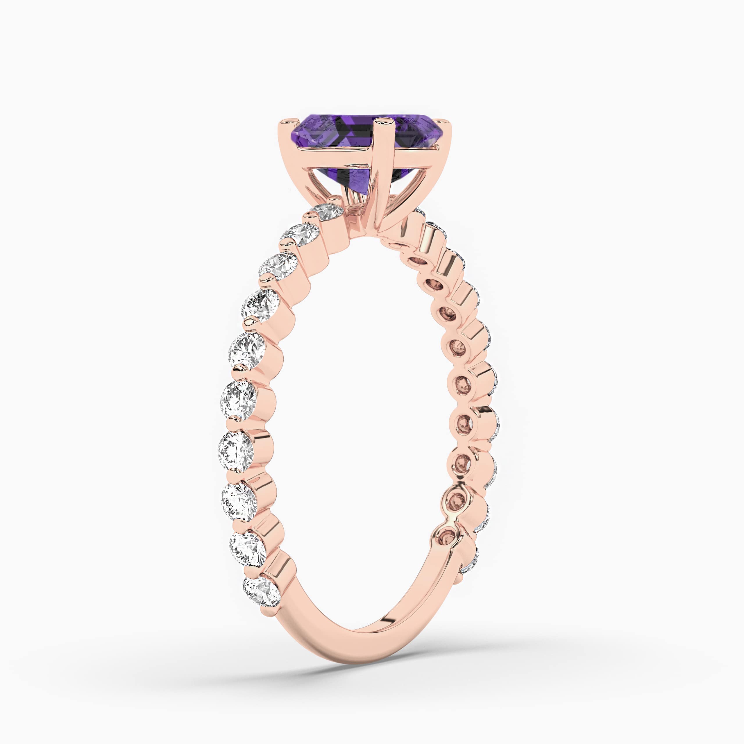 Amethyst and Diamond Accent Engagement Ring in Rose Gold