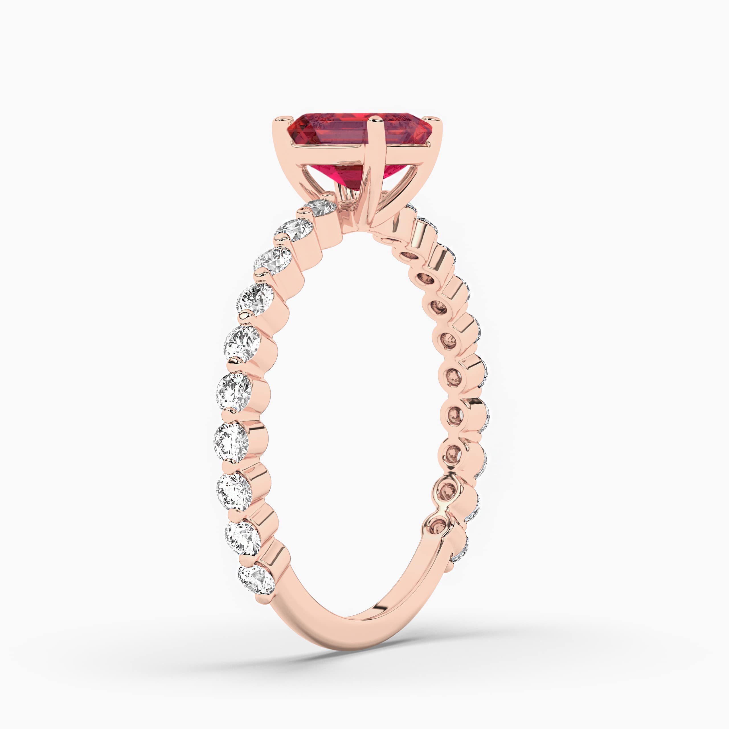 Asscher Cut Ruby Engagement Ring, Moissanite Engagement Ring Rose Gold