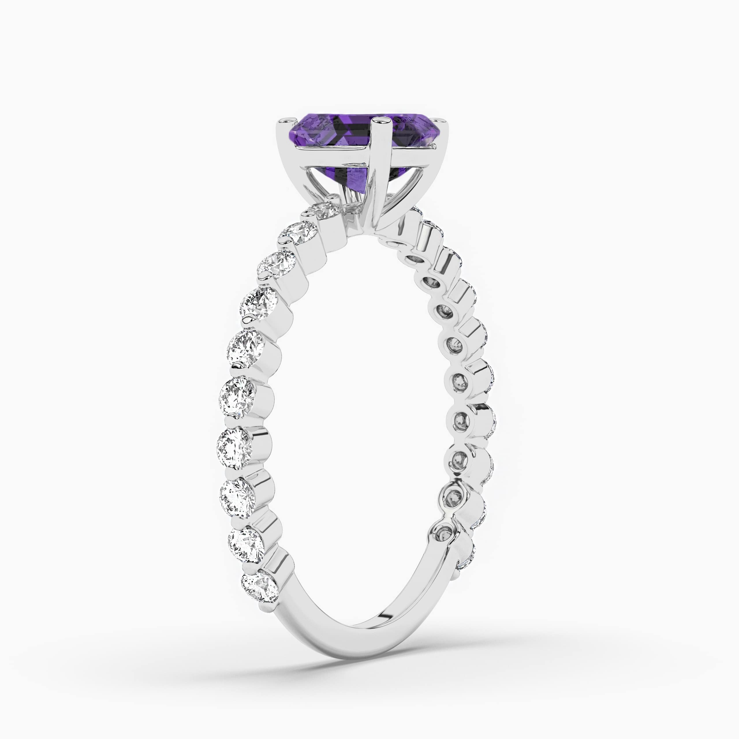 ASSCHER CUT AMETHYST AND DIAMOND RING IN WHITE GOLD