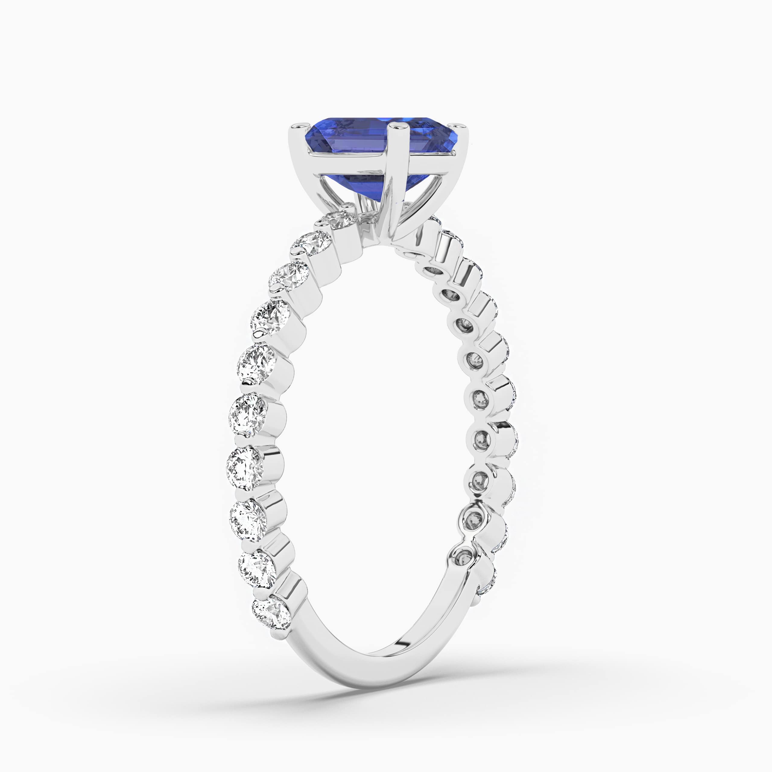 Asscher Cut Simulated Blue Sapphire White Gold Solitaire Ring