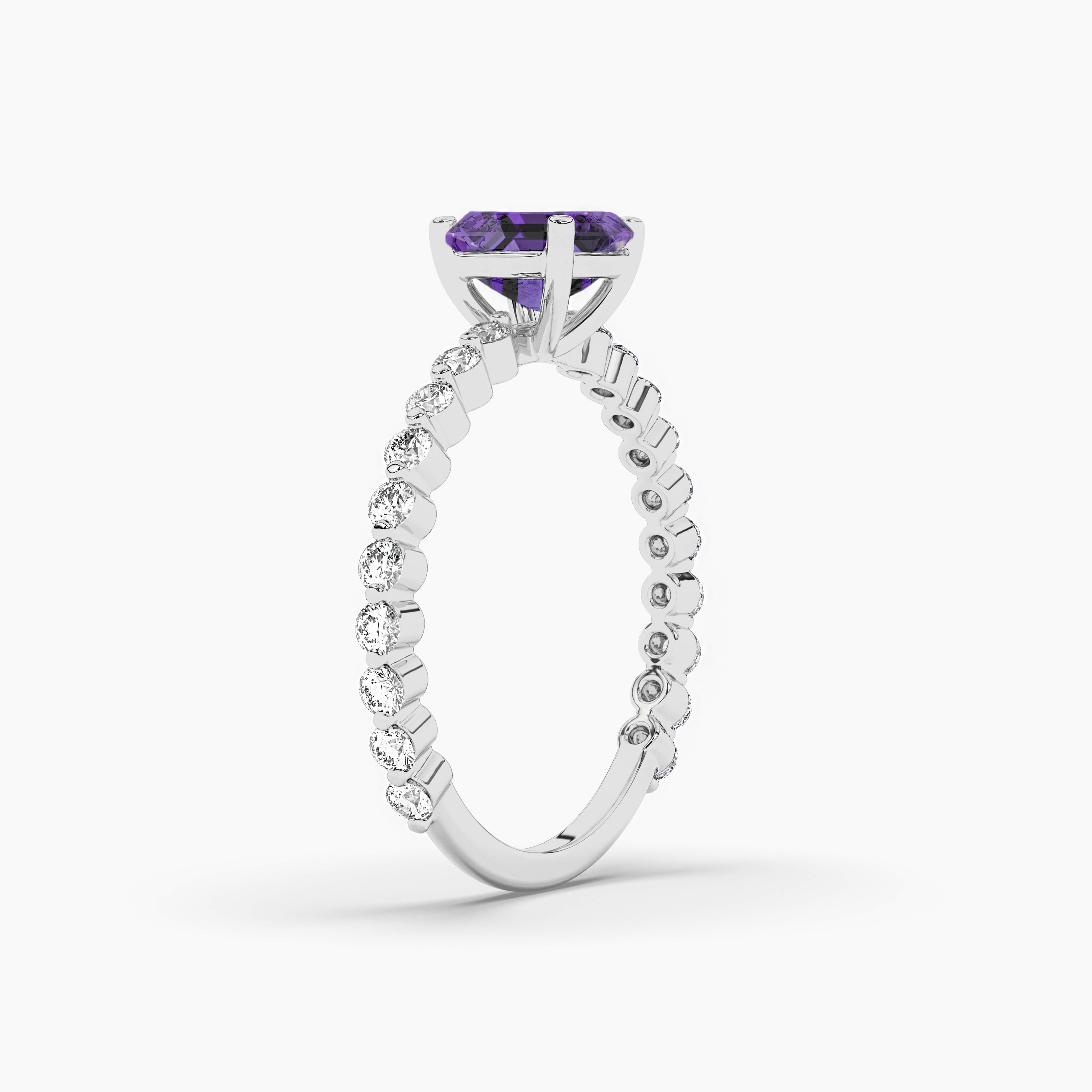 Asscher Cut Amethyst Engagement Ring White Gold