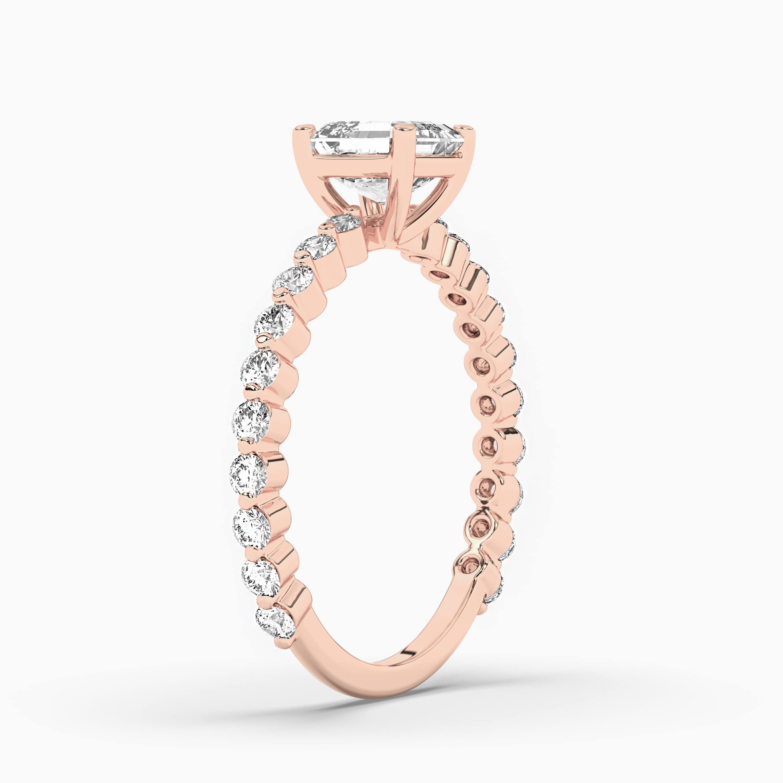 Asscher Solitaire with Side Accents Engagement Ring in Rose Gold